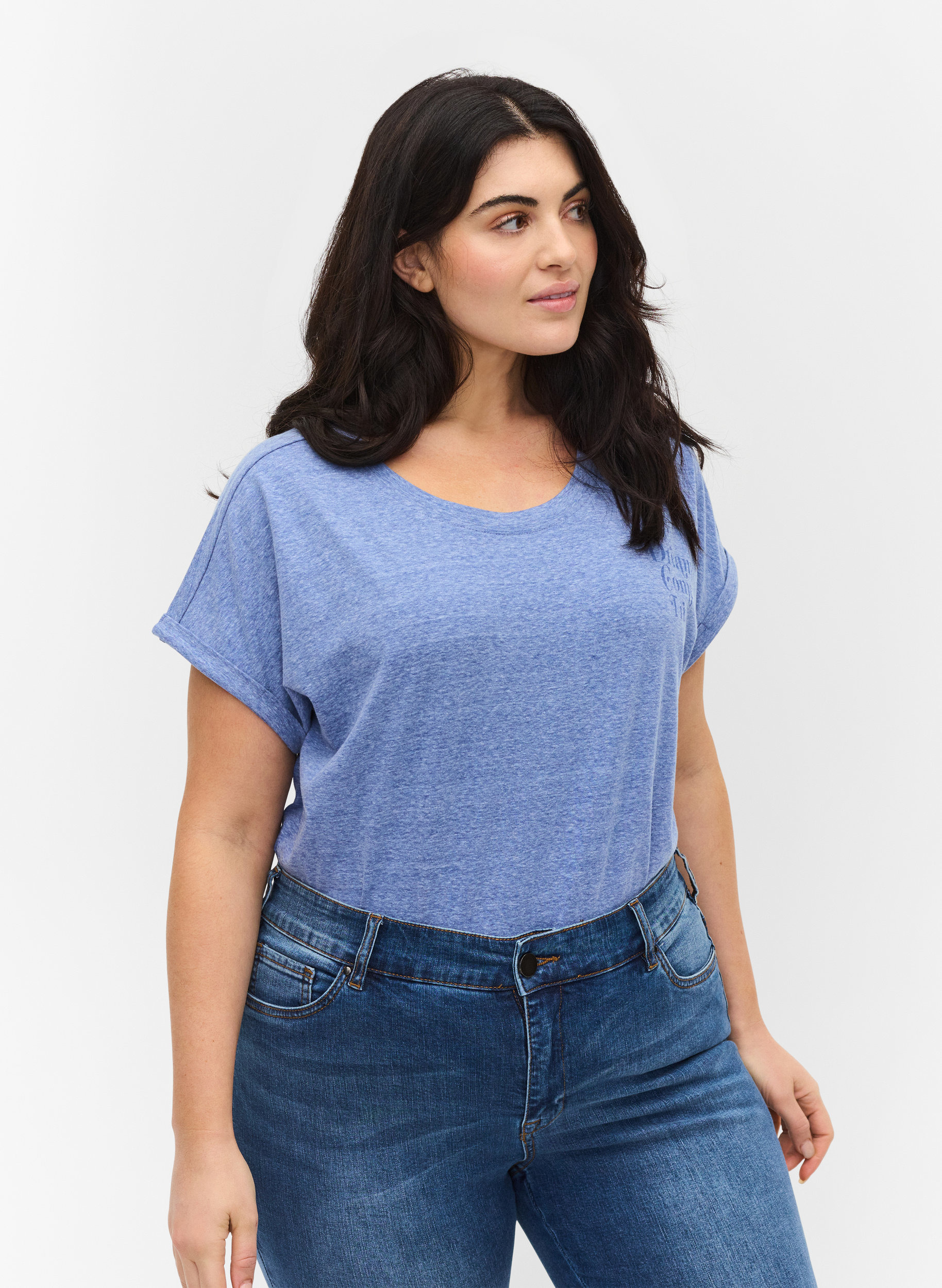 Melert T-skjorte i bomull, Dazzling Blue Mel, Model image number 0