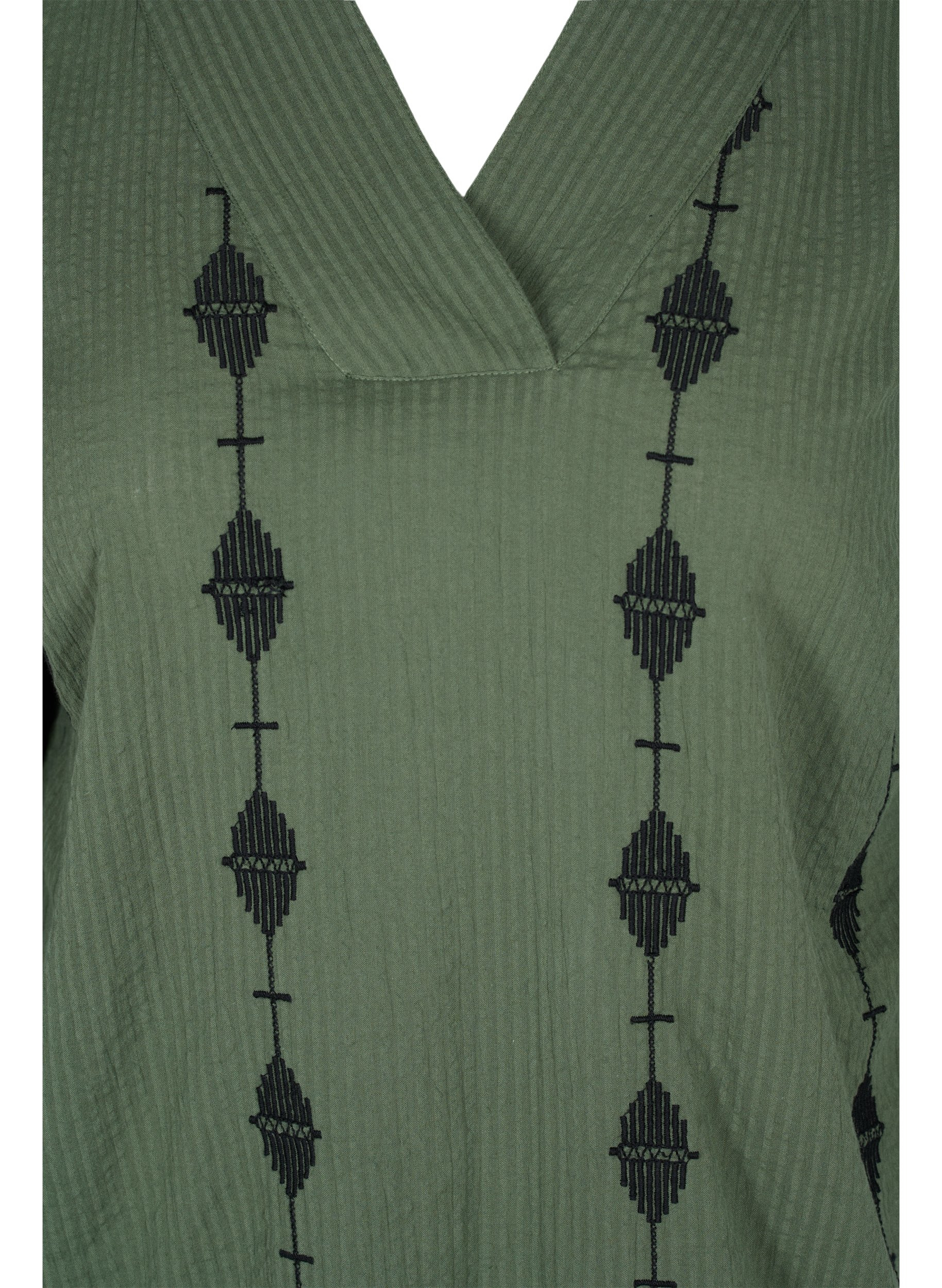 Mønstrete bluse med V-hals og 3/4-ermer, Thyme, Packshot image number 2