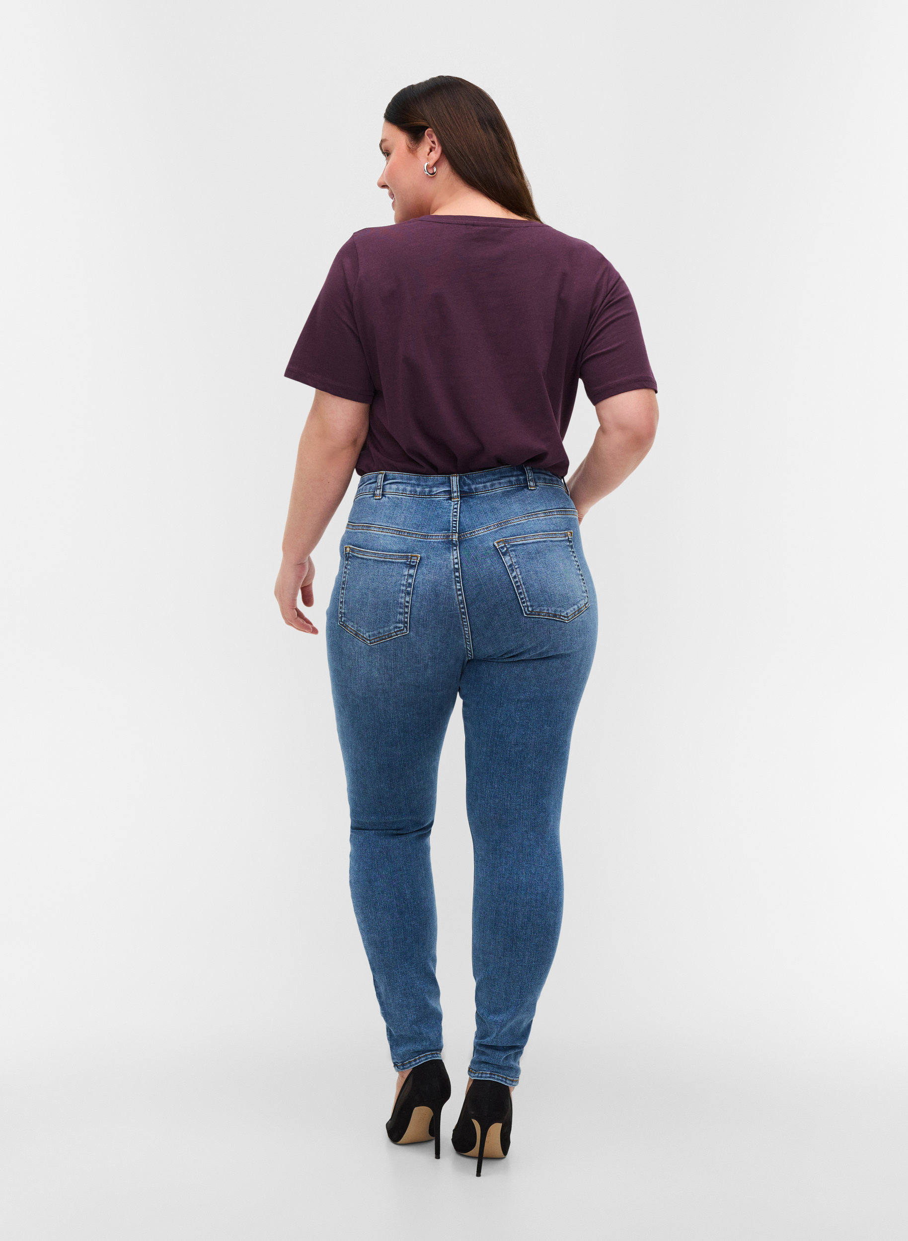 Super slim Amy jeans i en bomullsmiks, Blue denim, Model image number 1