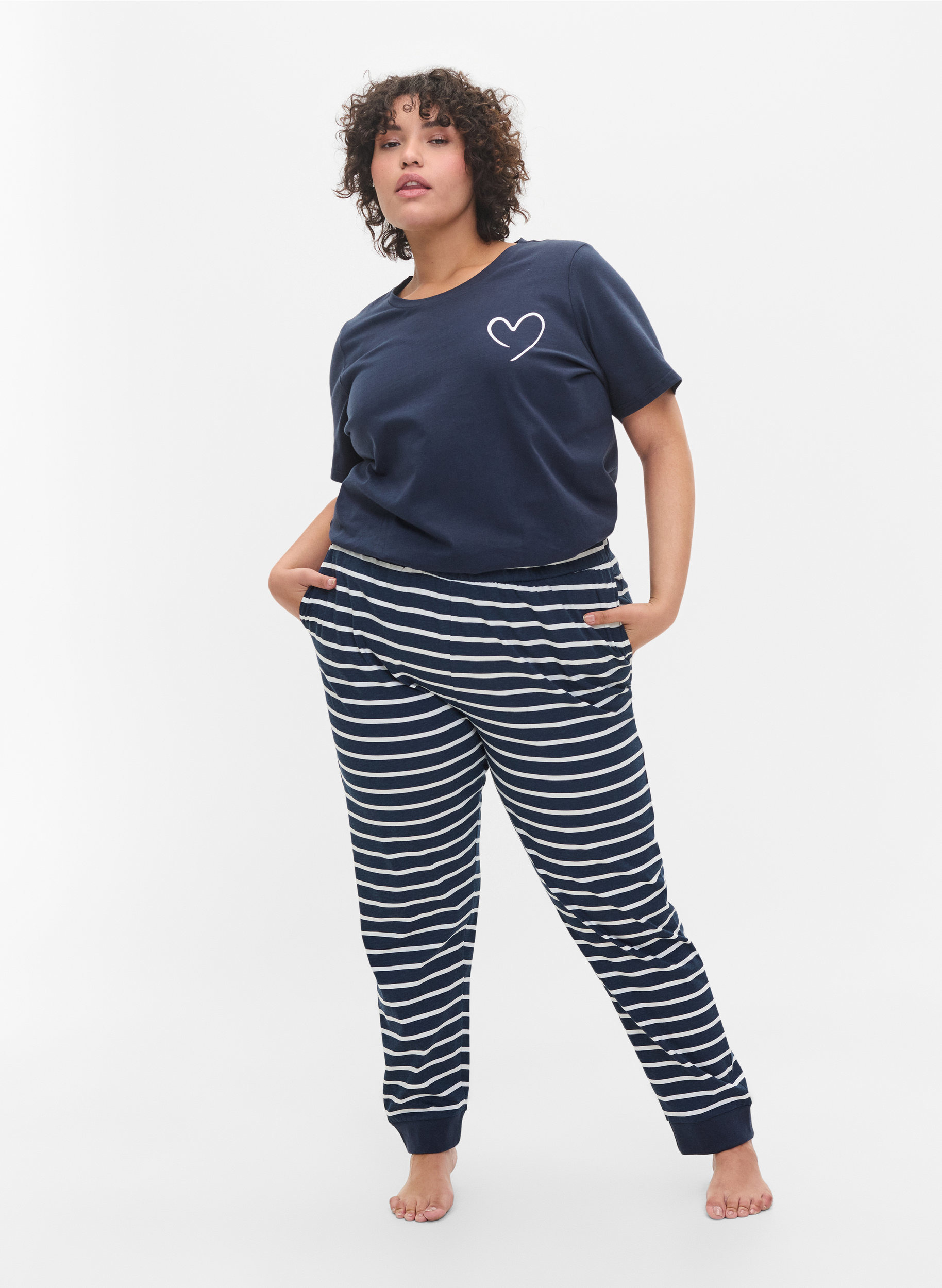 Stripete pysjamasbukser i bomull, Navy Blazer Stripe , Model image number 2