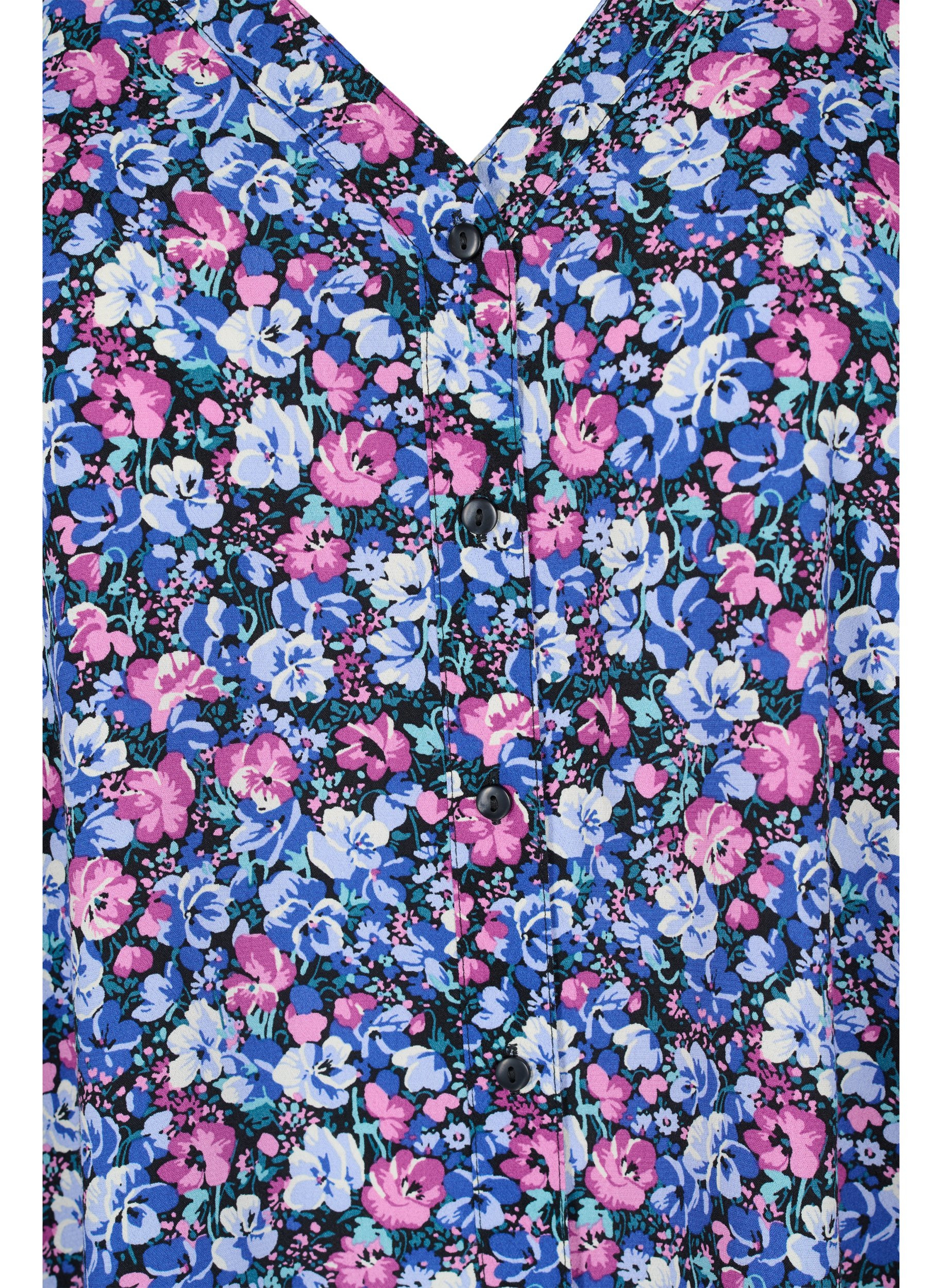 Viskosetopp med knapper, Pink blue Flower , Packshot image number 2