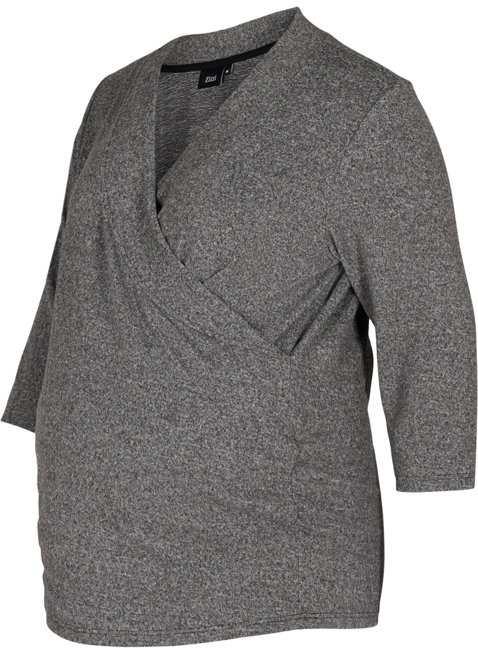 Bluse til gravide med 3/4-ermer og V-hals, Dark Grey Melange, Packshot image number 0