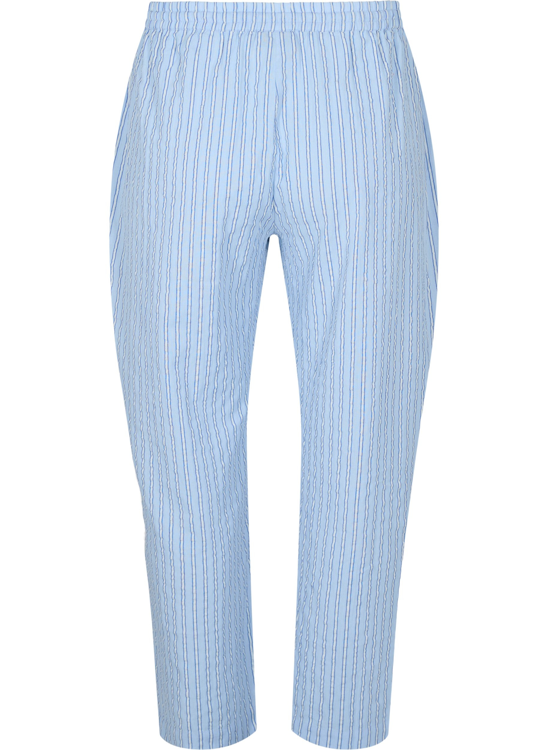 Løse stripete pysjamasbukser i bomull, Chambray Blue Stripe, Packshot image number 1