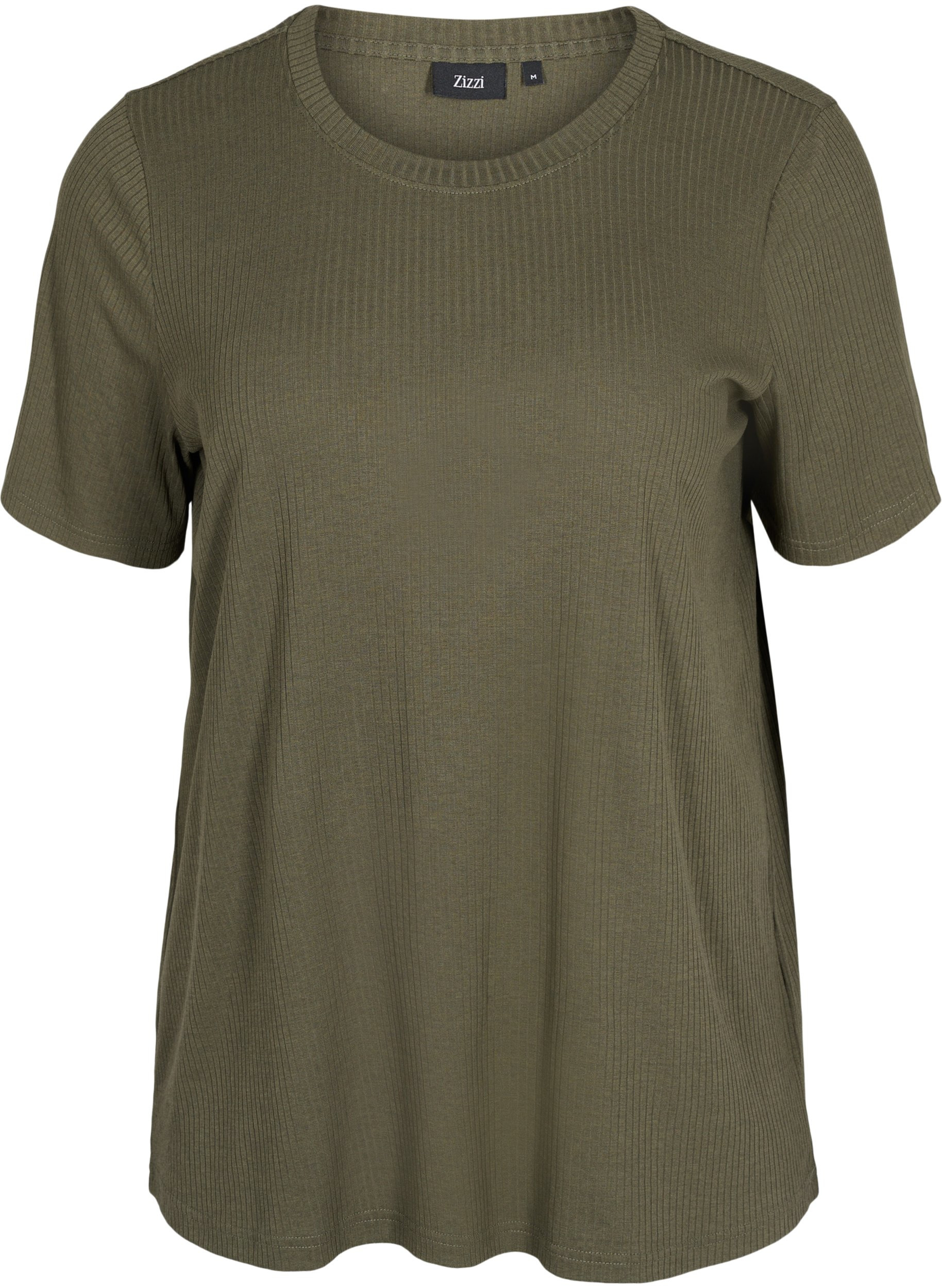 Kortermet T-skjorte i et ribbet materiale, Dusty Olive, Packshot