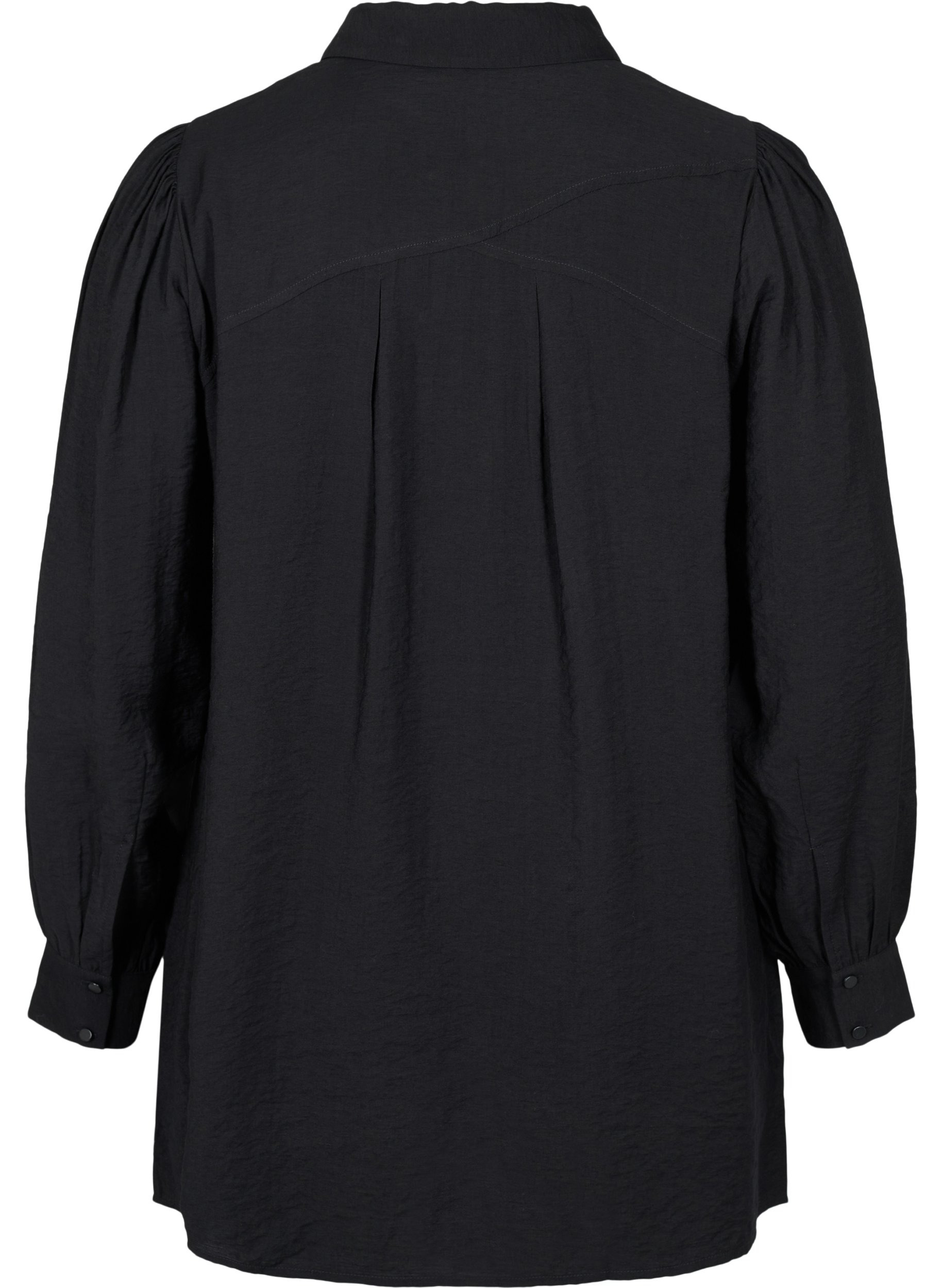 Lang ensfarget skjorte i en viskosemiks, Black, Packshot image number 1
