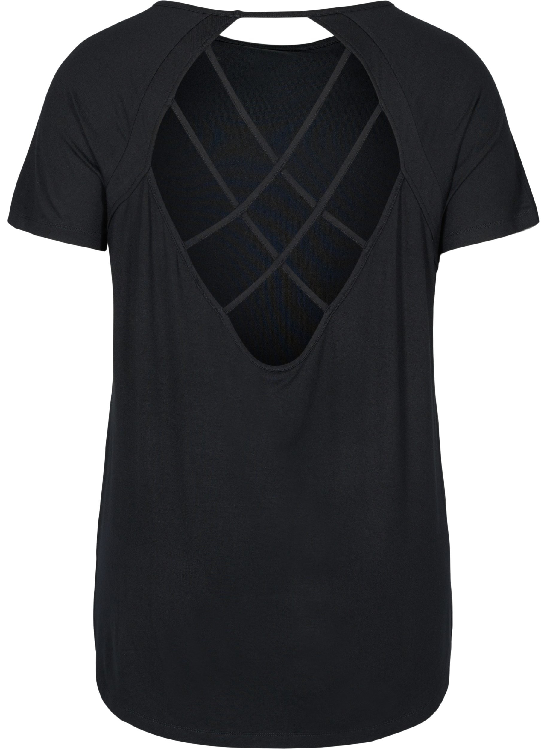 T-skjorte til trening i viskose og feminin utringning, Black, Packshot image number 1