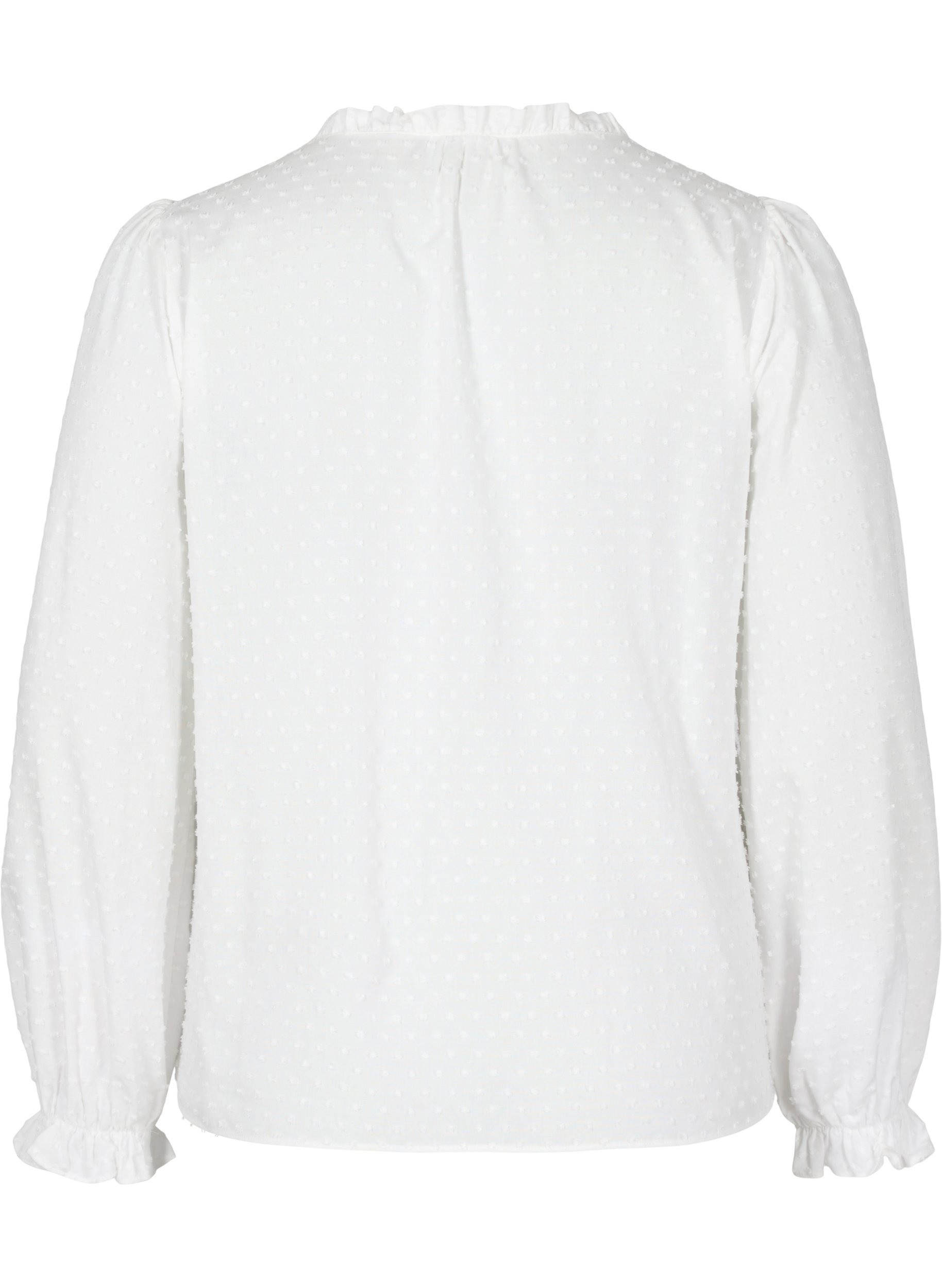 Langermet bluse med smock- og volangdetaljer, Bright White, Packshot image number 1