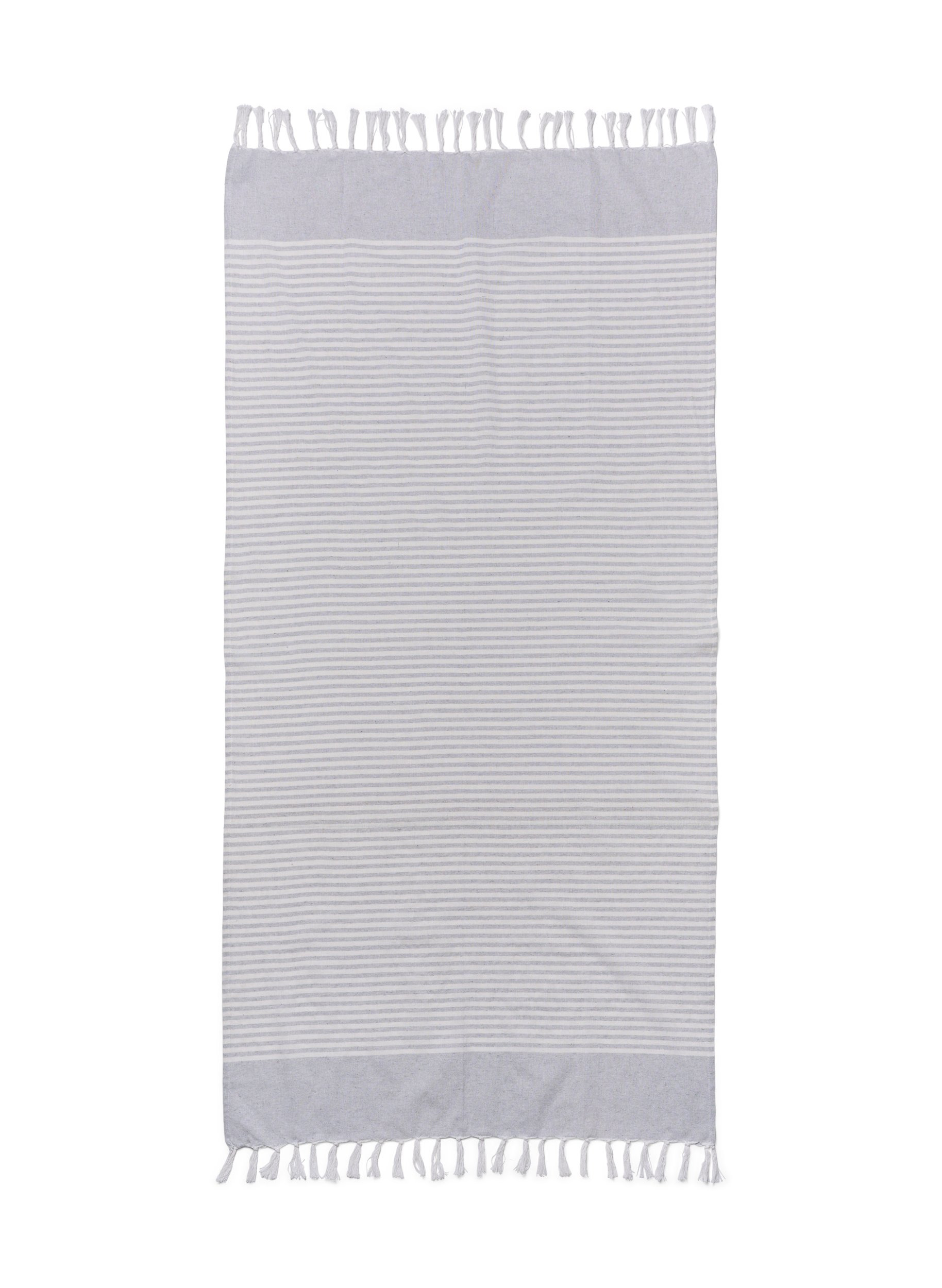 Stripete håndkle med frynser, Light Grey Melange, Packshot image number 1
