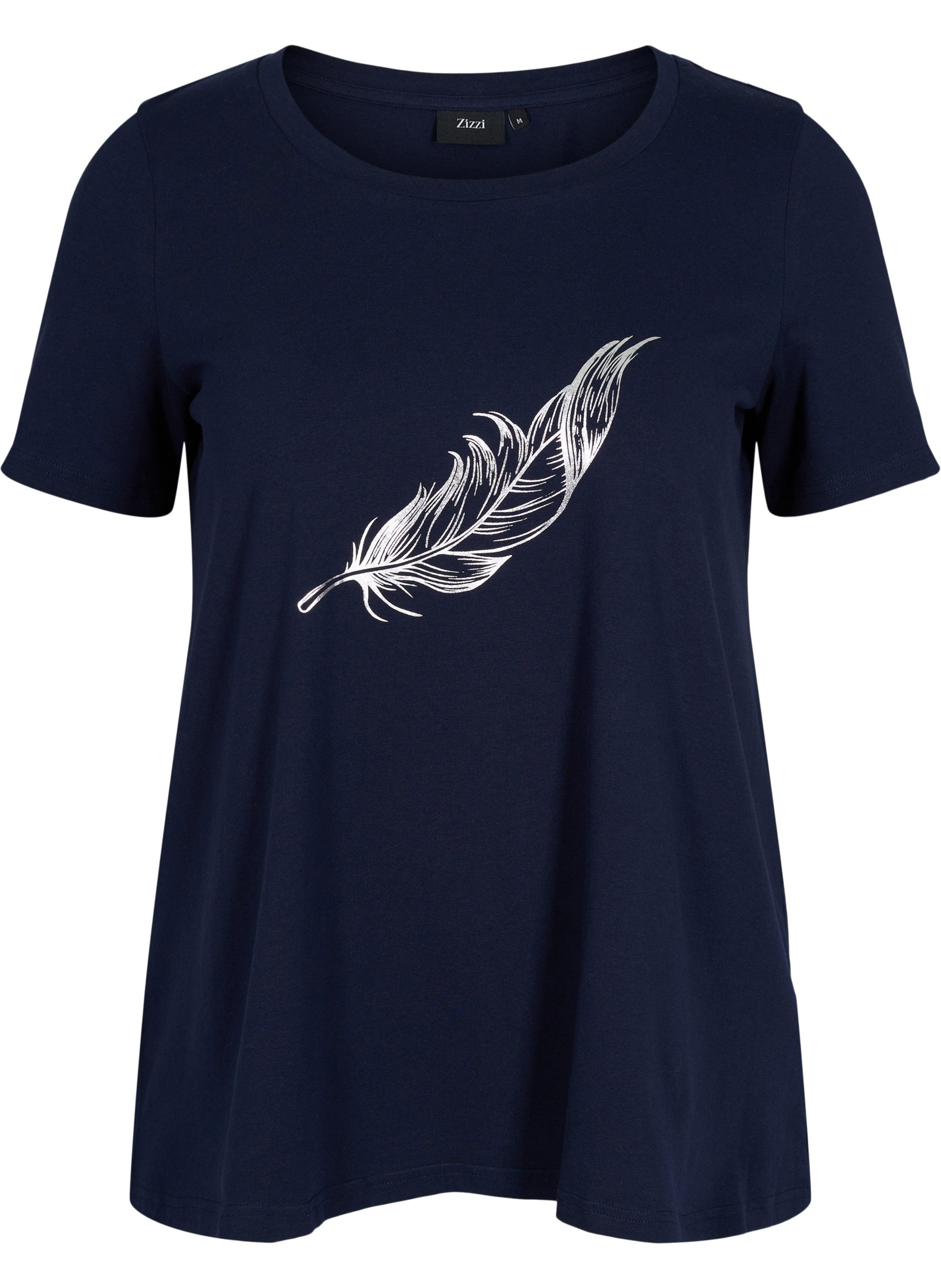 Kortermet T-skjorte i bomull med mønster, Night Sky w. silver , Packshot image number 0
