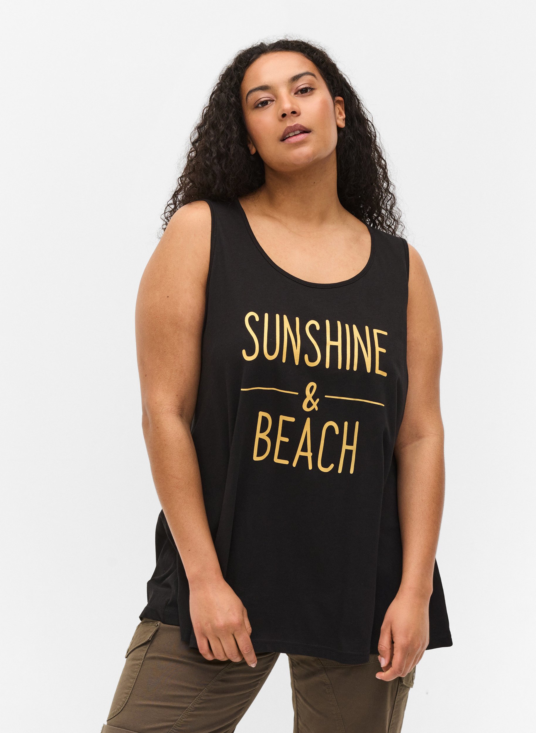 Bomullstopp med rund hals, Black SUNSHINE BEACH, Model
