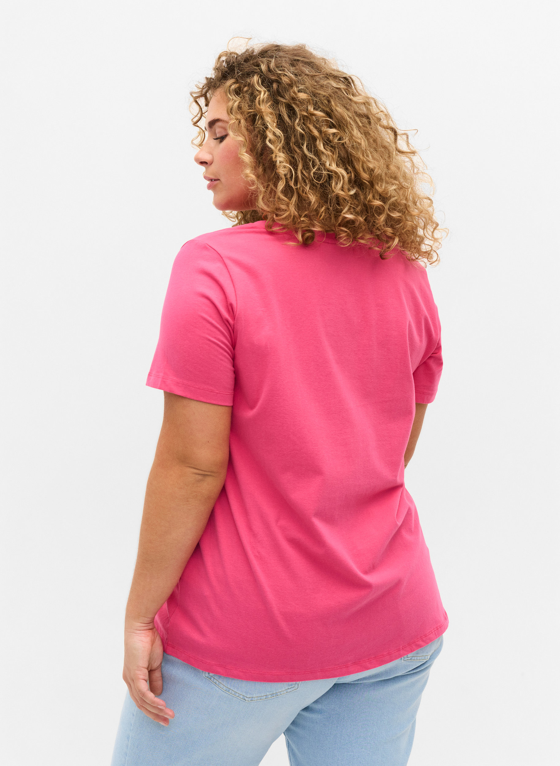 Basis T-skjorte med V-hals, Fandango Pink, Model image number 1