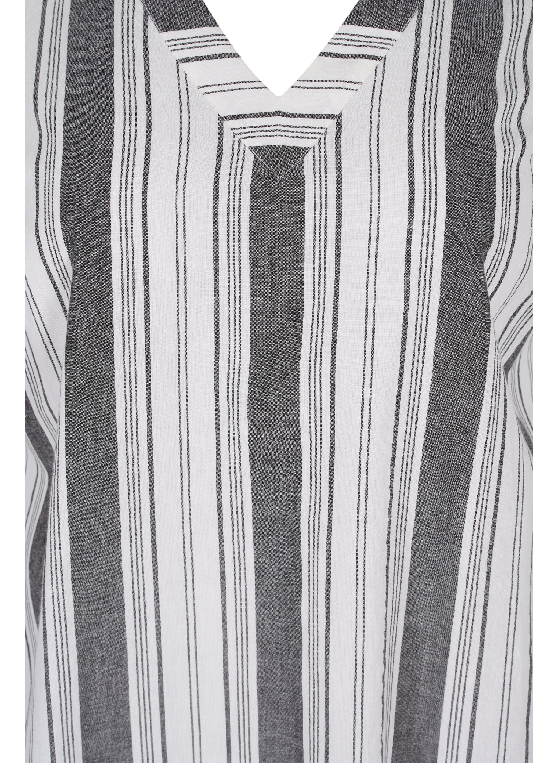 Stripete bomullskjole med korte ermer, Black Stripe, Packshot image number 2