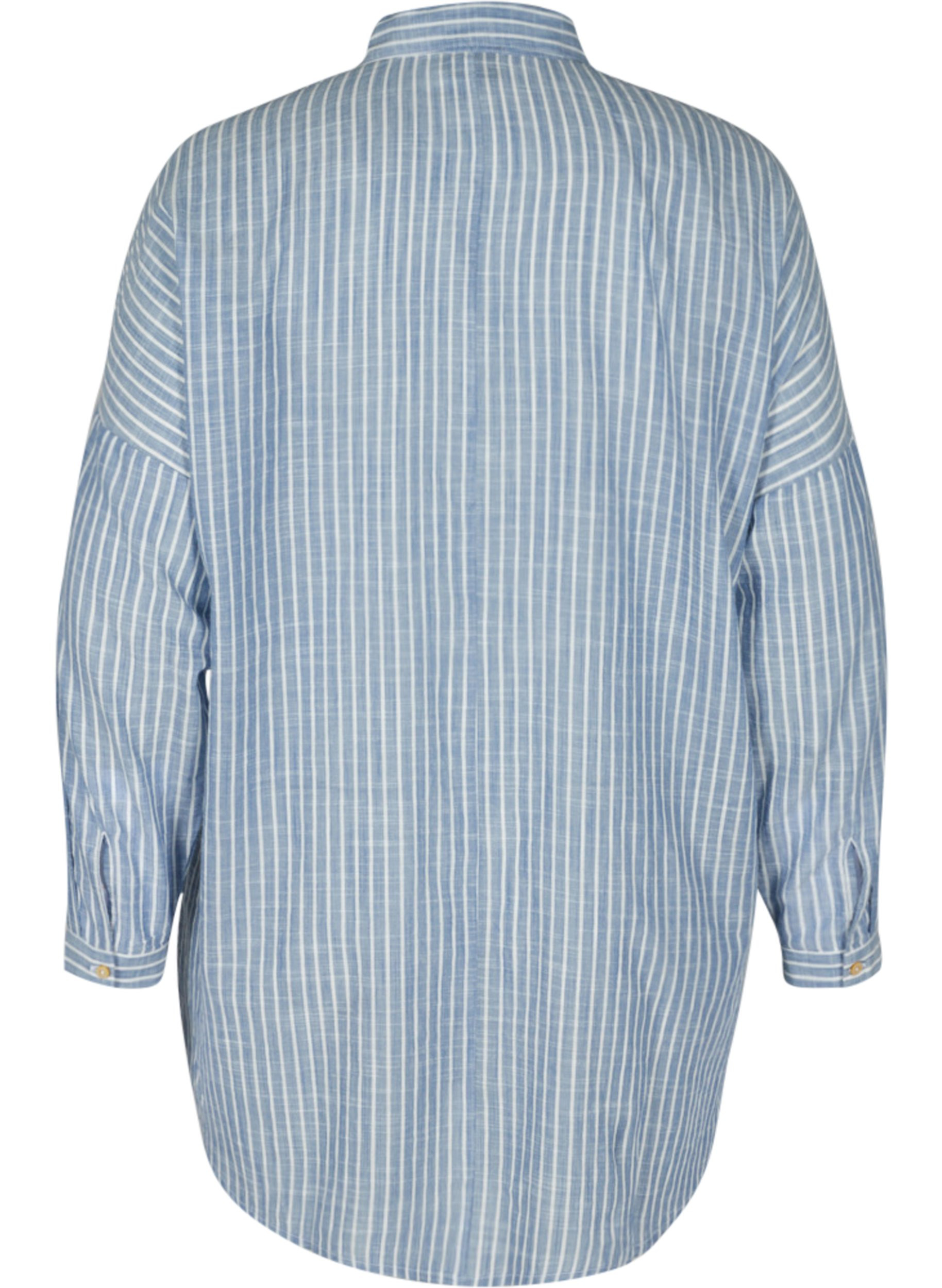 Lang stripete skjorte i bomull, Country Blue Stripe, Packshot image number 1
