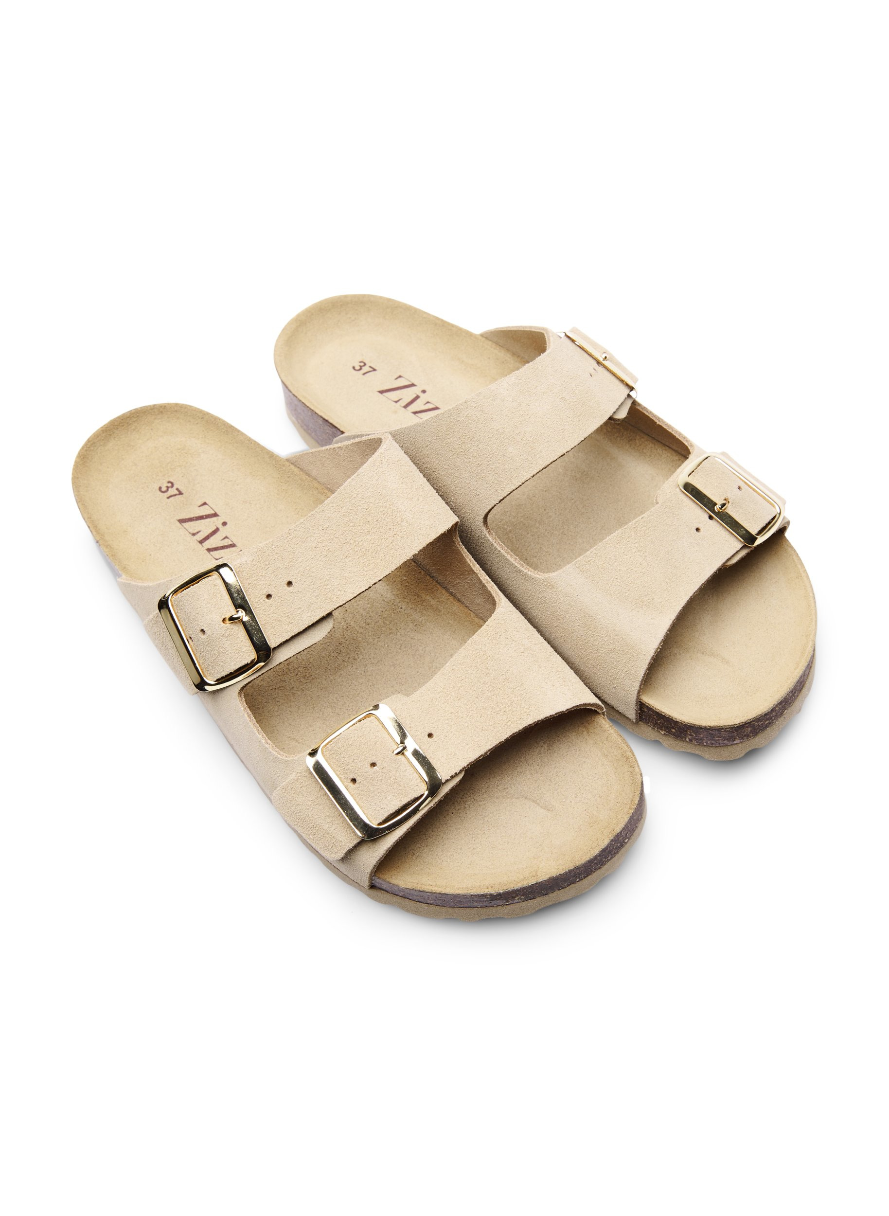 Sandaler med bred passform i semsket skinn, Almond, Packshot image number 1