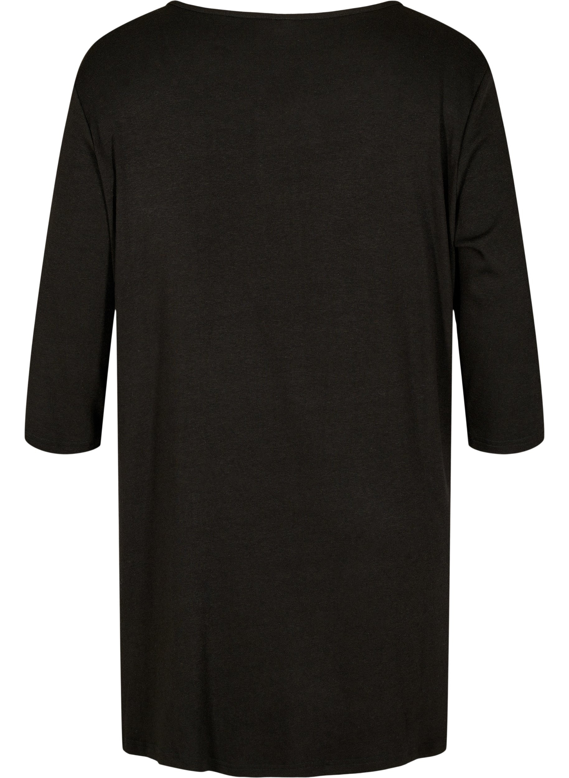 Melert bluse med rund hals og 3/4-ermer, Black, Packshot image number 1