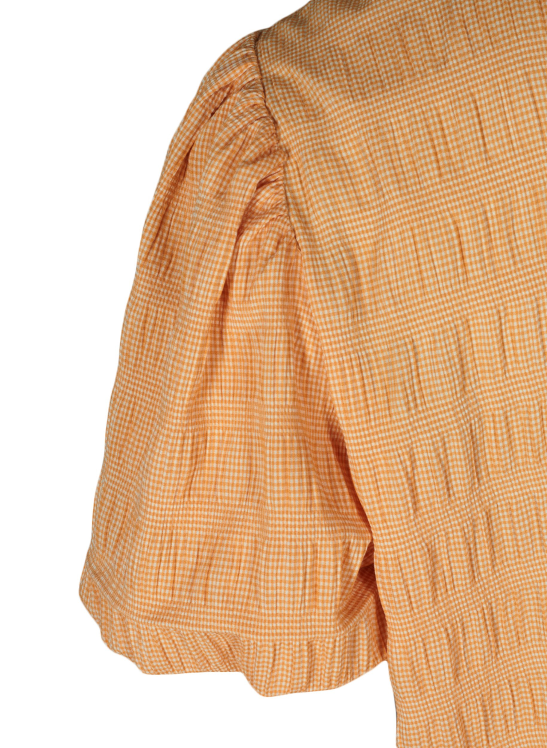 Rutete bluse med puffermer, Yellow Check, Packshot image number 3
