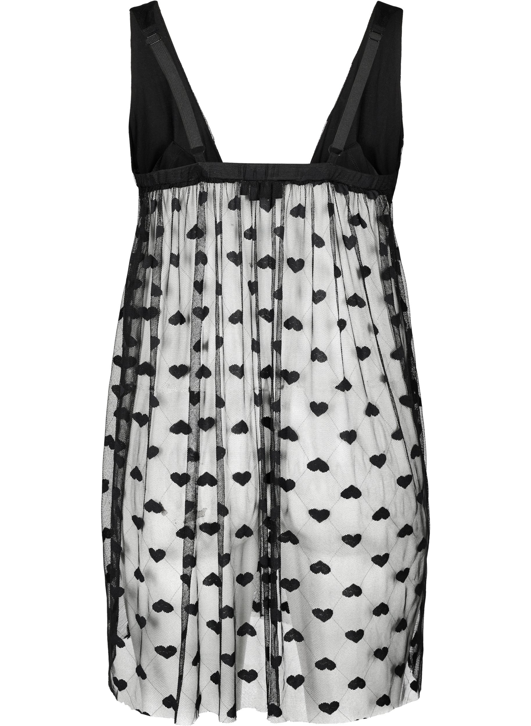 Transparent nattkjole med mønster, Black, Packshot image number 1