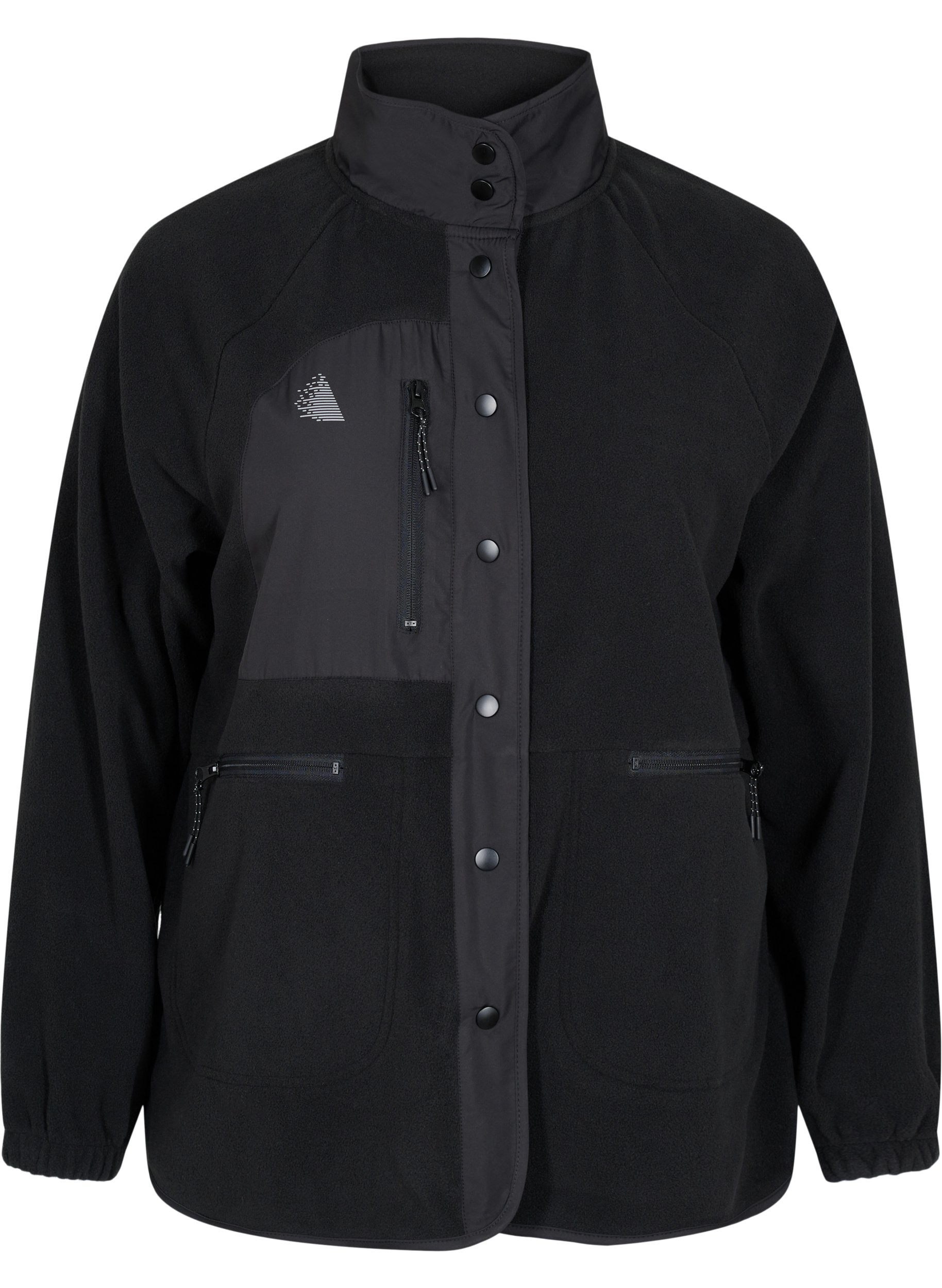 Treningsjakke i fleece med høy hals og lommer, Black, Packshot image number 0