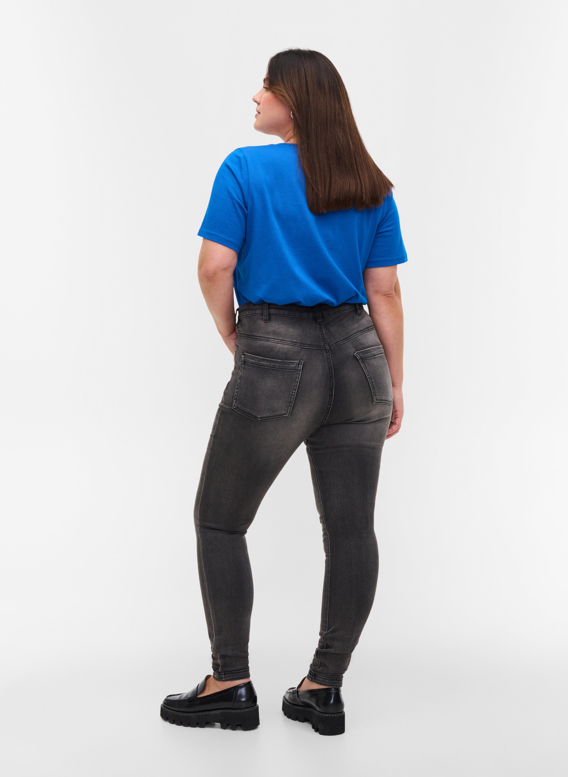 Super slim Amy jeans med høyt liv, Dk Grey Denim, Model image number 2