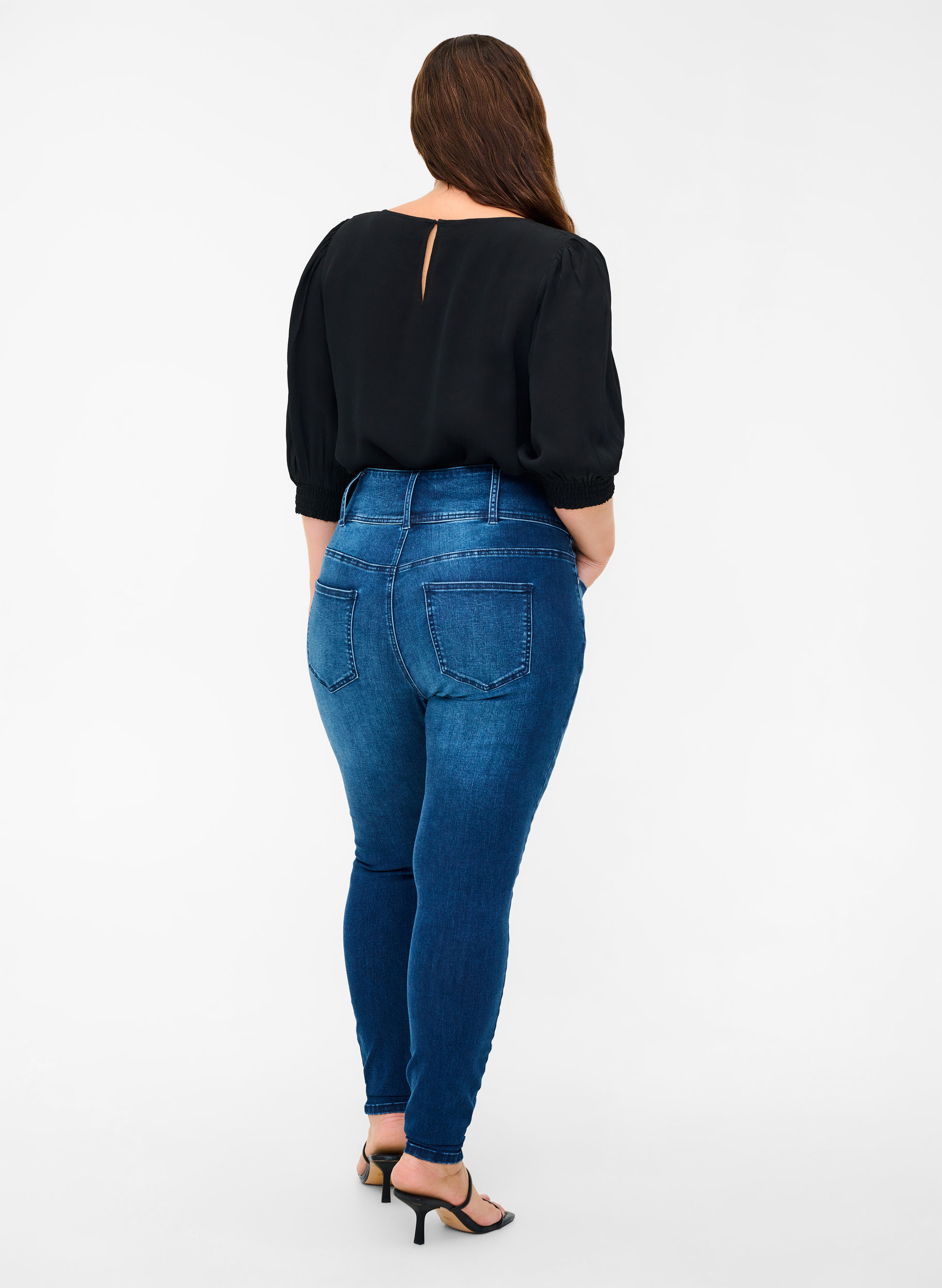 Super slim Bea jeans med ekstra høyt liv, Blue denim, Model image number 1