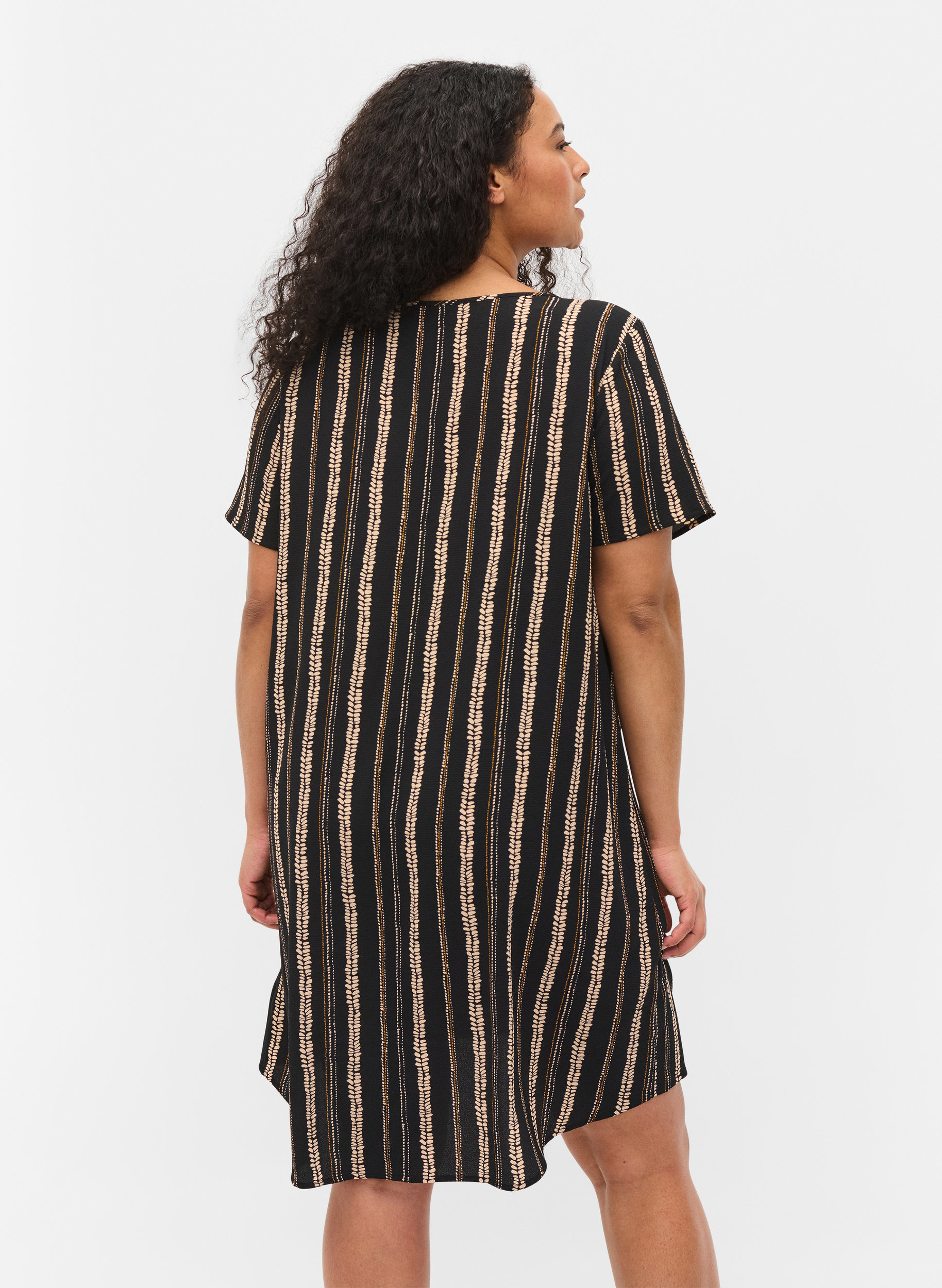 Mønstrete kjole med korte ermer, Graphic Stripe, Model image number 1