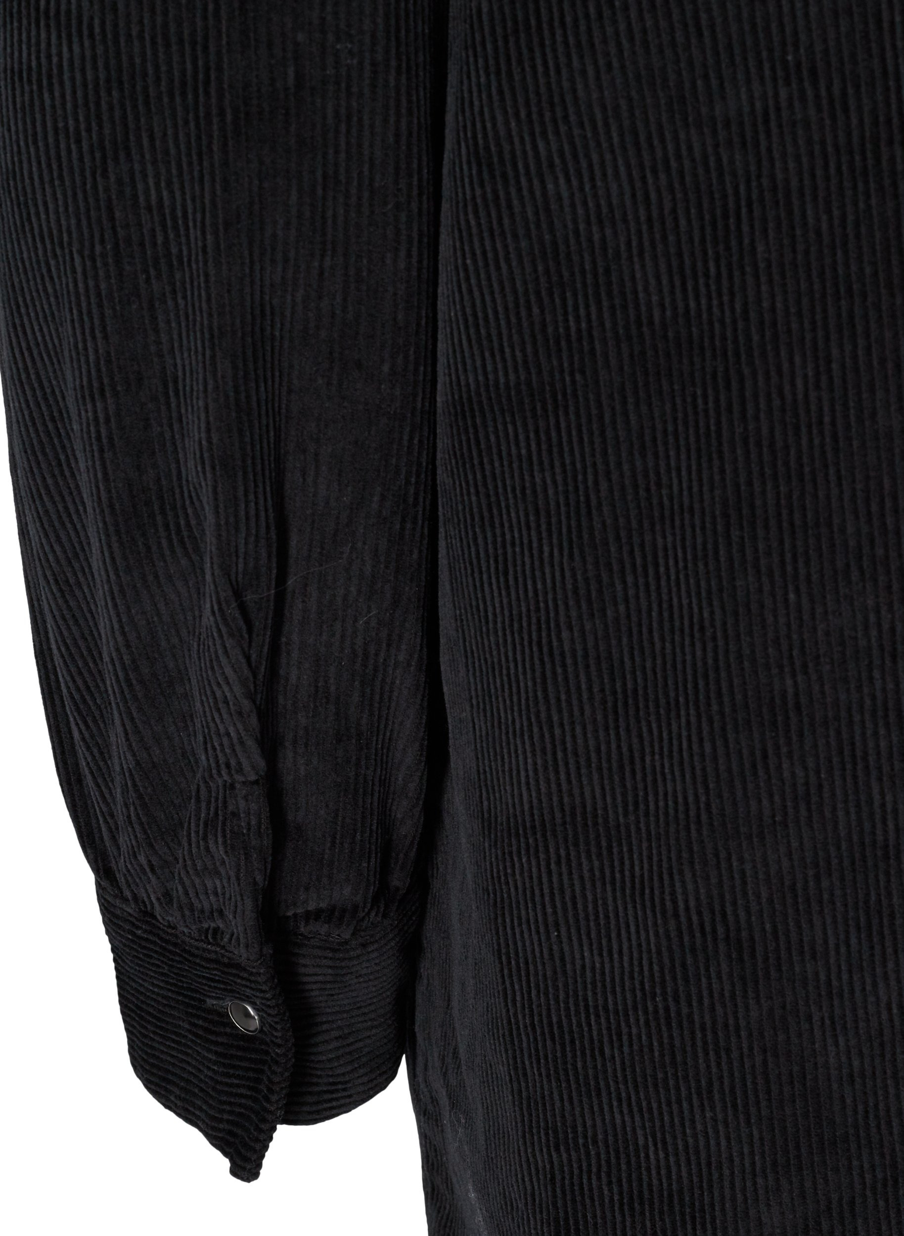 Langermet skjortekjole i fløyel, Black, Packshot image number 3