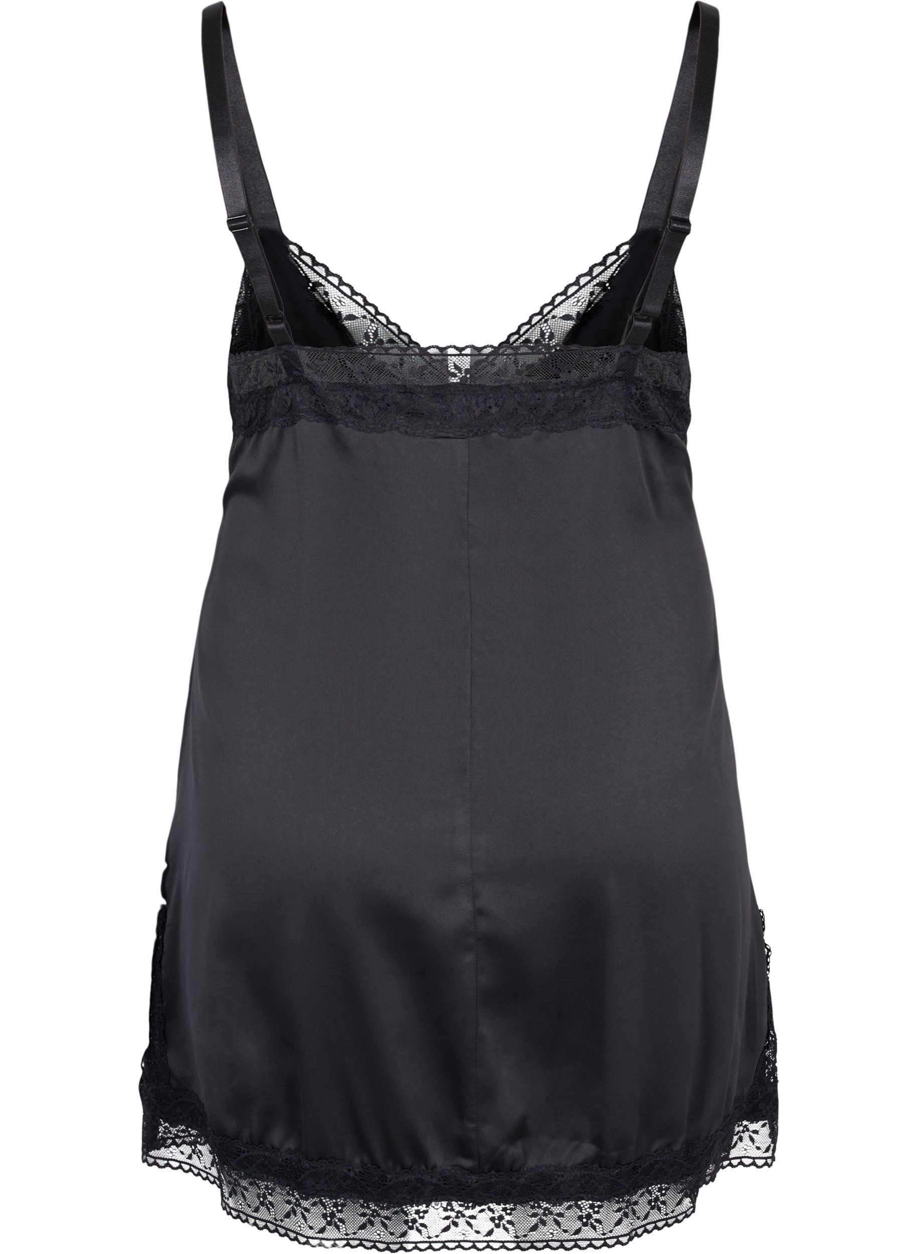 Nattkjole med blonder og splitt, Black, Packshot image number 1