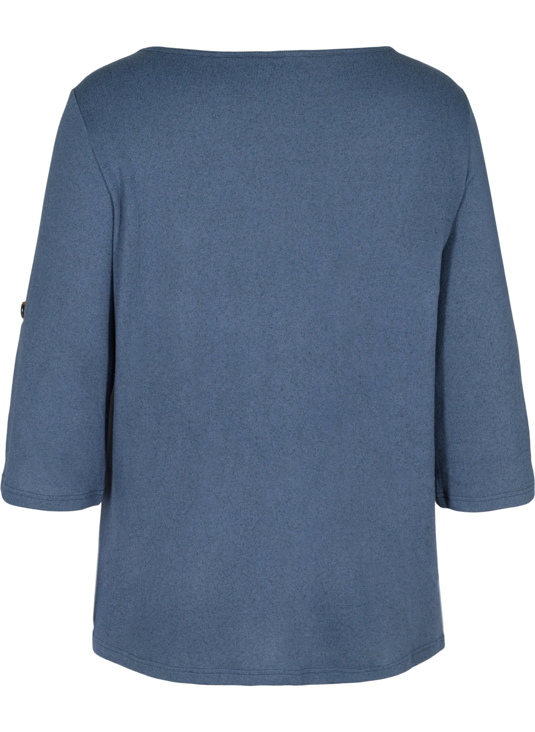 Bluse med knapper og 3/4-ermer, V.Indigo Melange, Packshot image number 1