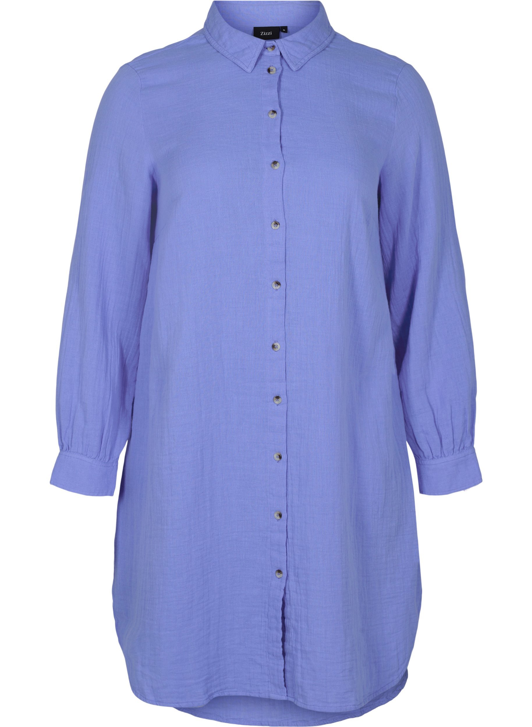 Lang bomullsskjorte med en klassisk krage, Ultramarine, Packshot image number 0