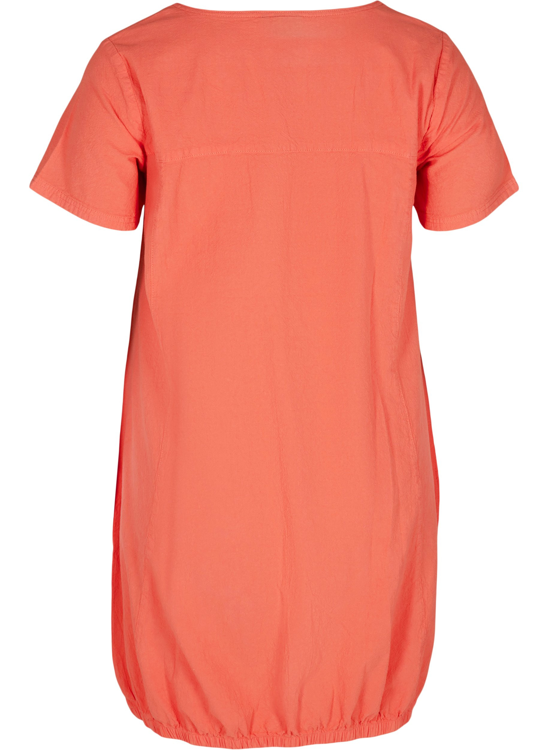 Kortermet kjole i bomull, Hot Coral, Packshot image number 1