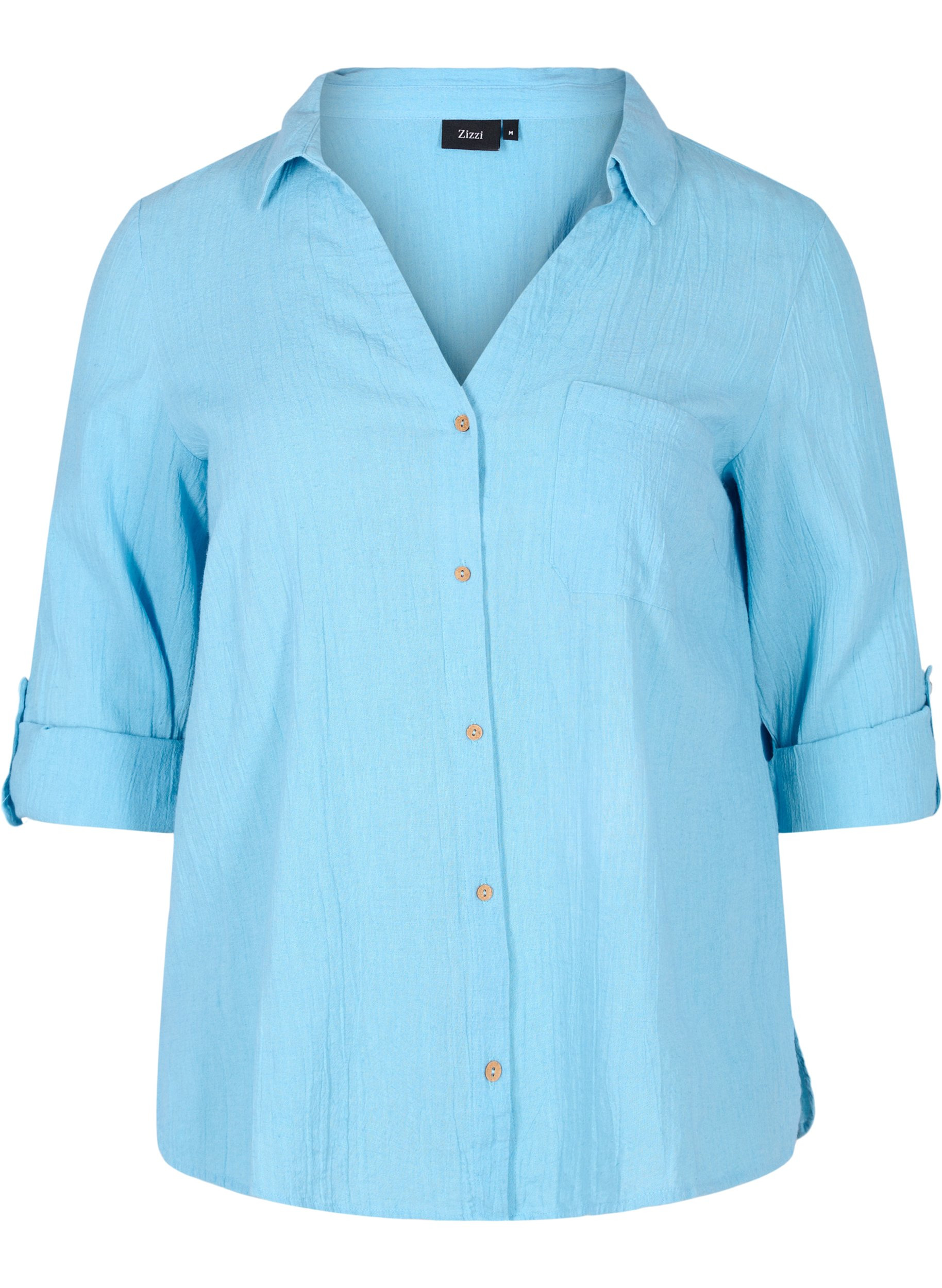Bluse med 3/4-ermer og knapper, Alaskan Blue, Packshot