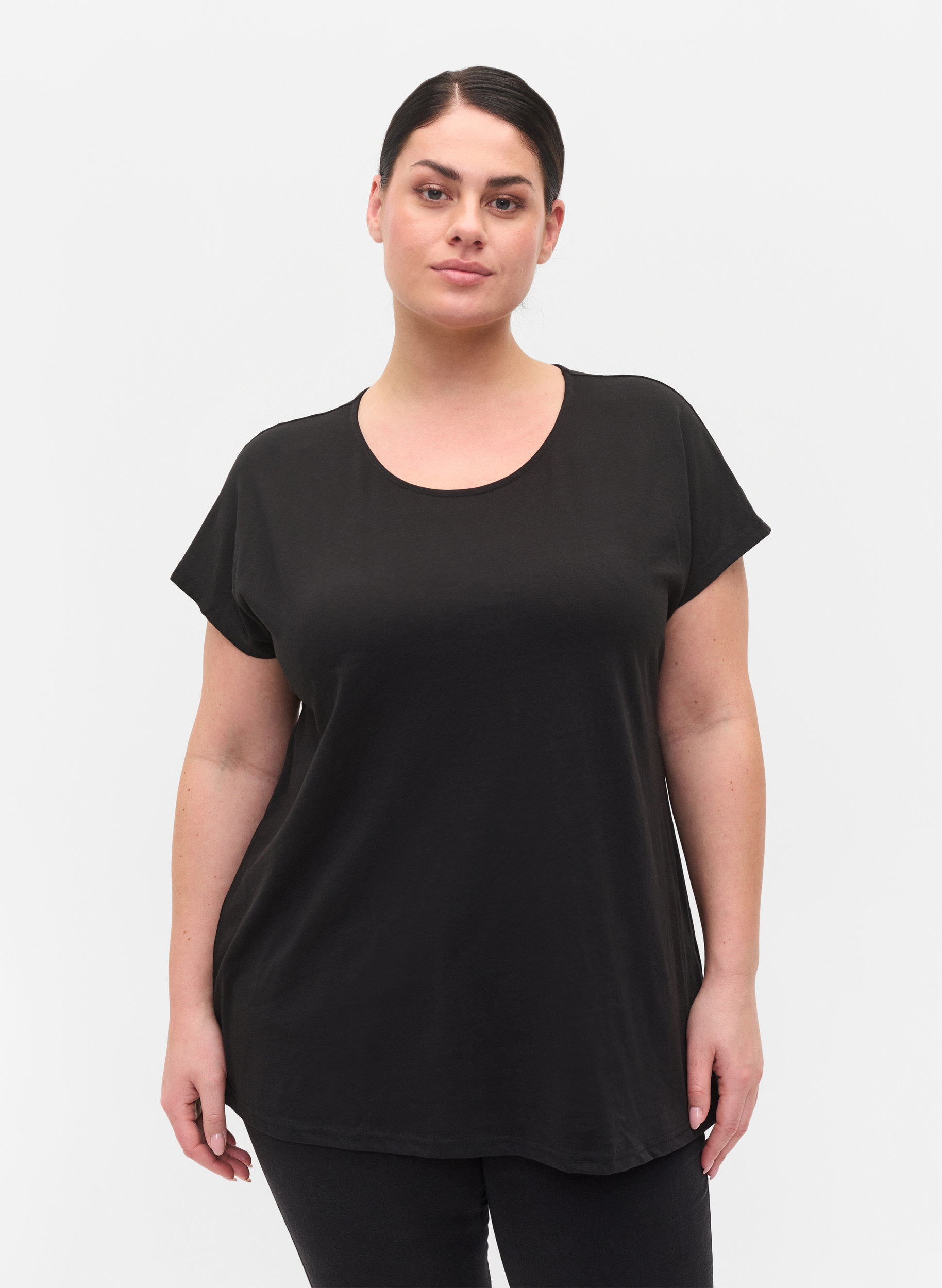 T-skjorte i bomullsmiks, Black, Model