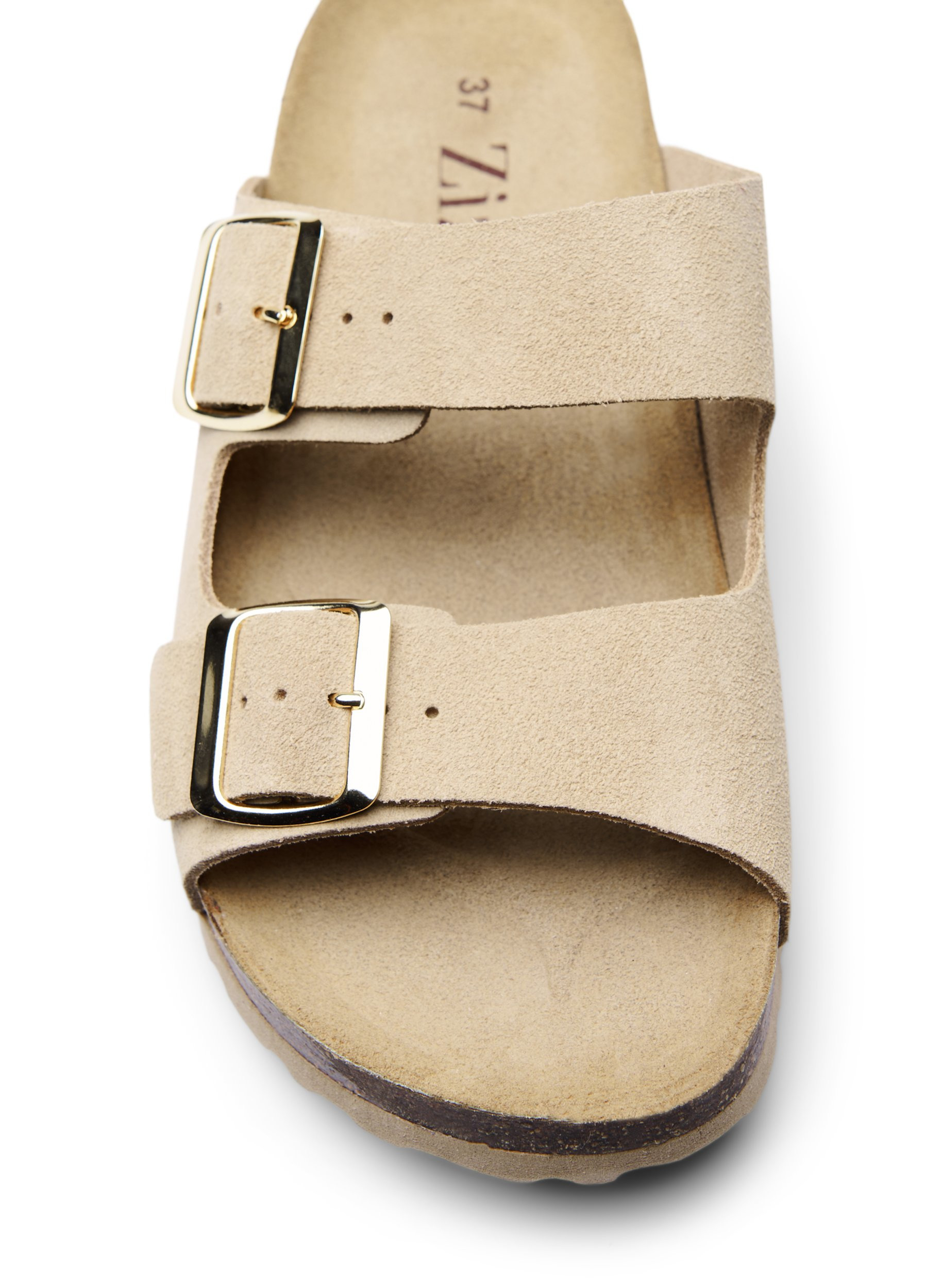 Sandaler med bred passform i semsket skinn, Almond, Packshot image number 2