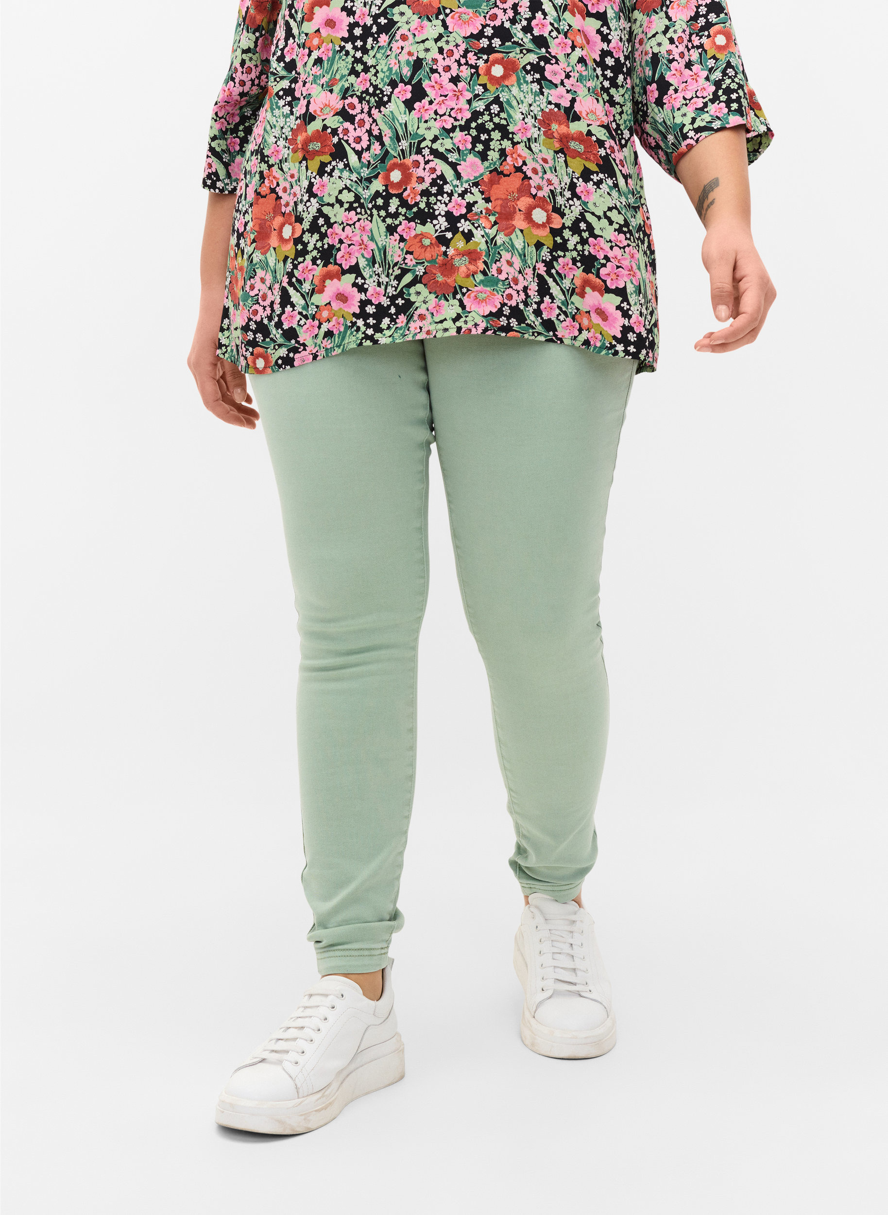 Super slim Amy jeans med høyt liv, Frosty Green, Model image number 2