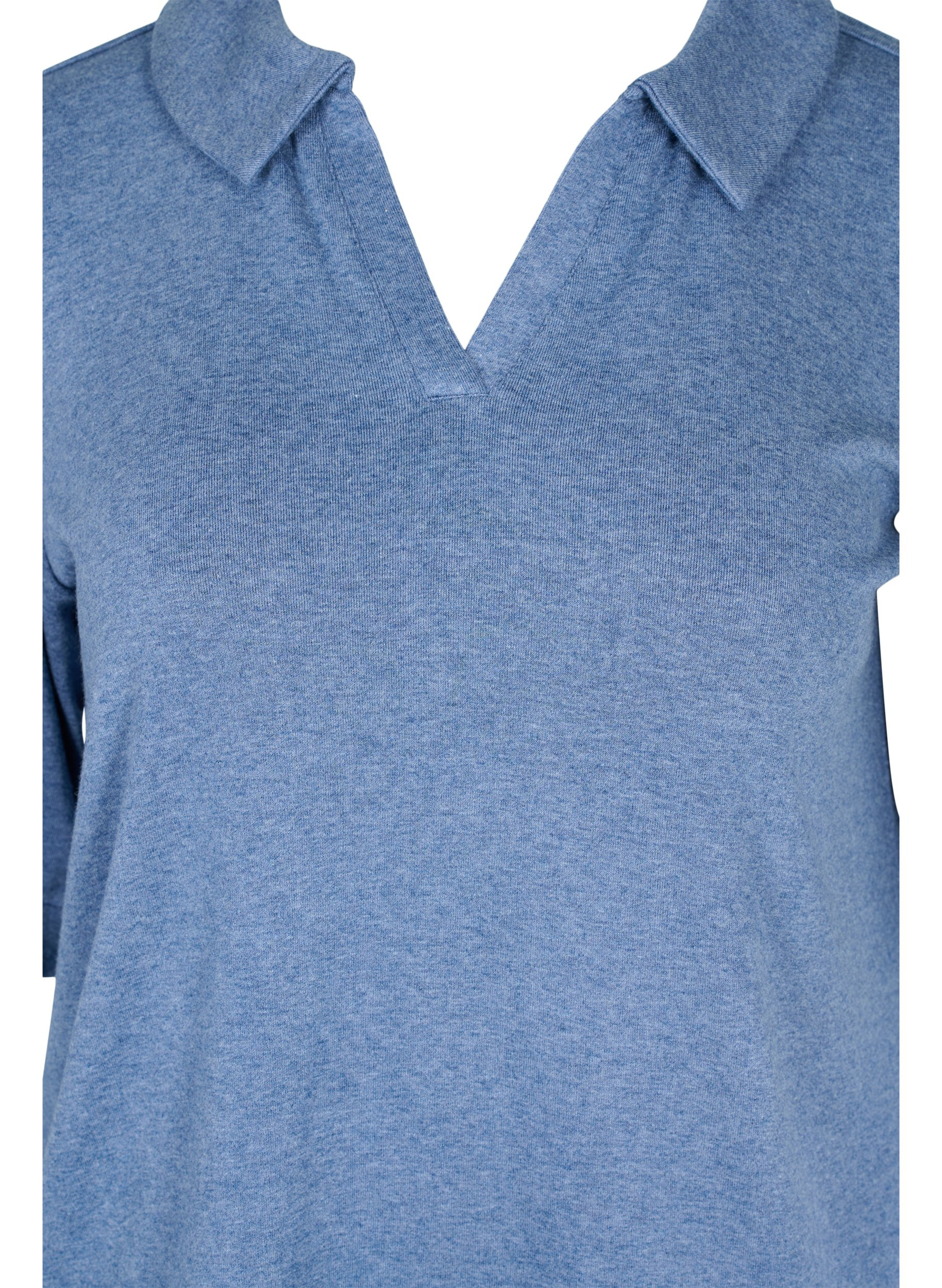 Melert T-skjorte med krage, Blue Melange, Packshot image number 2