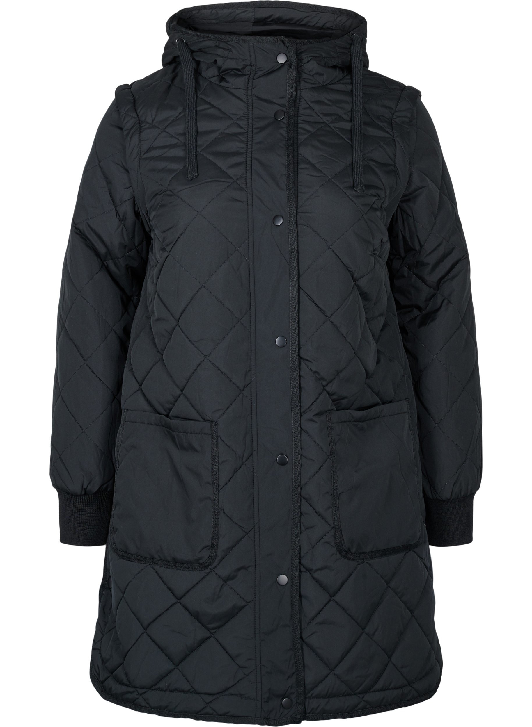 2 i 1 jakke med quiltet mønster og avtagbare ermer, Black, Packshot image number 0