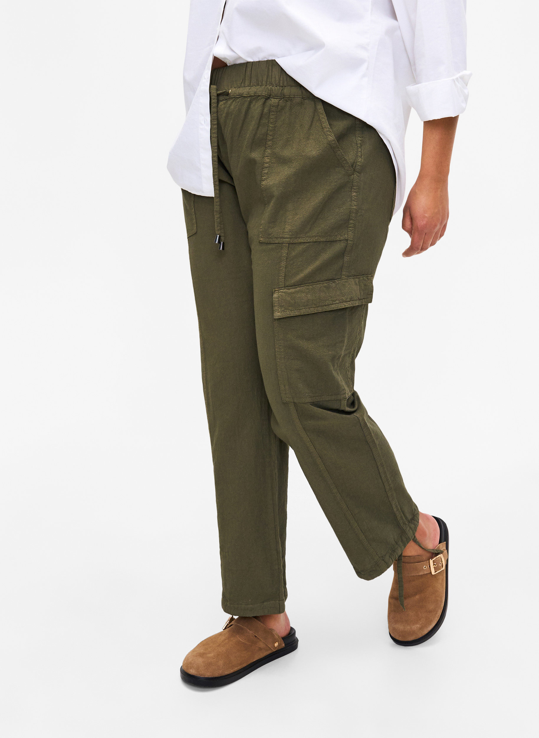 Løse bukser i bomull, Ivy Green, Model image number 1