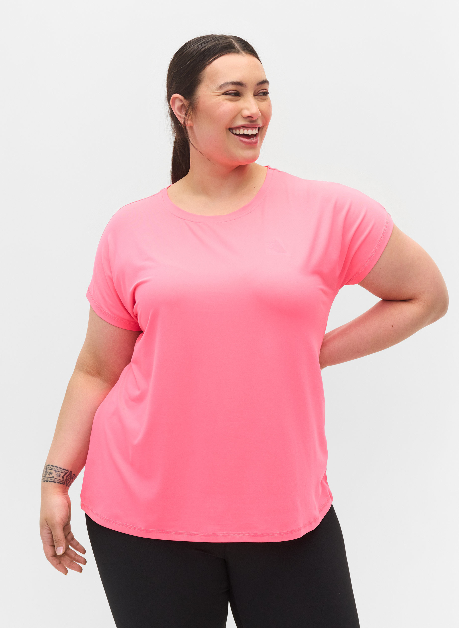 Ensfarget t-skjorte til trening, Neon pink, Model image number 0