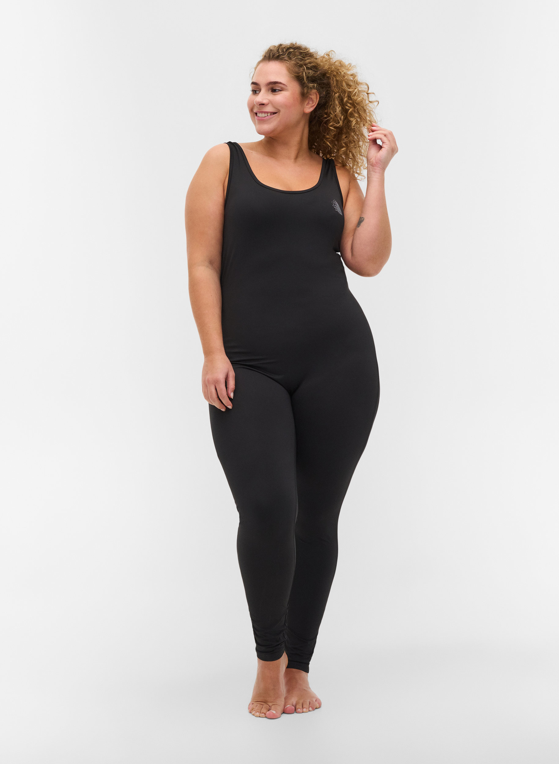 Tettsittende jumpsuit til trening, Black, Model