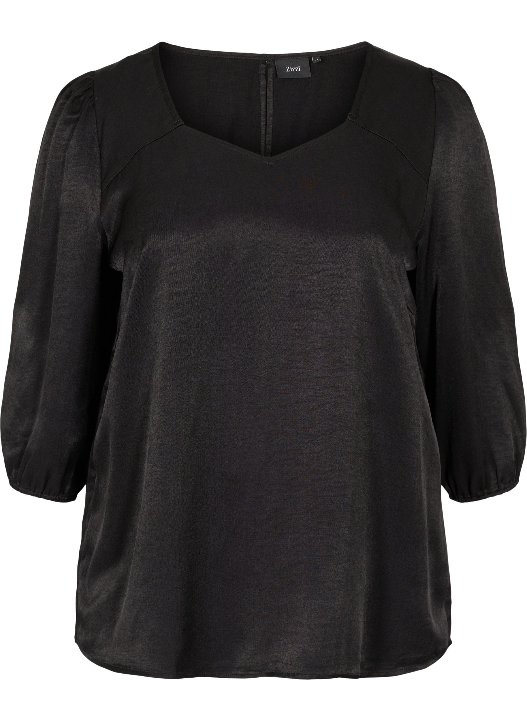 Bluse med A-form, V-hals og 3/4-ermer, Black, Packshot image number 0