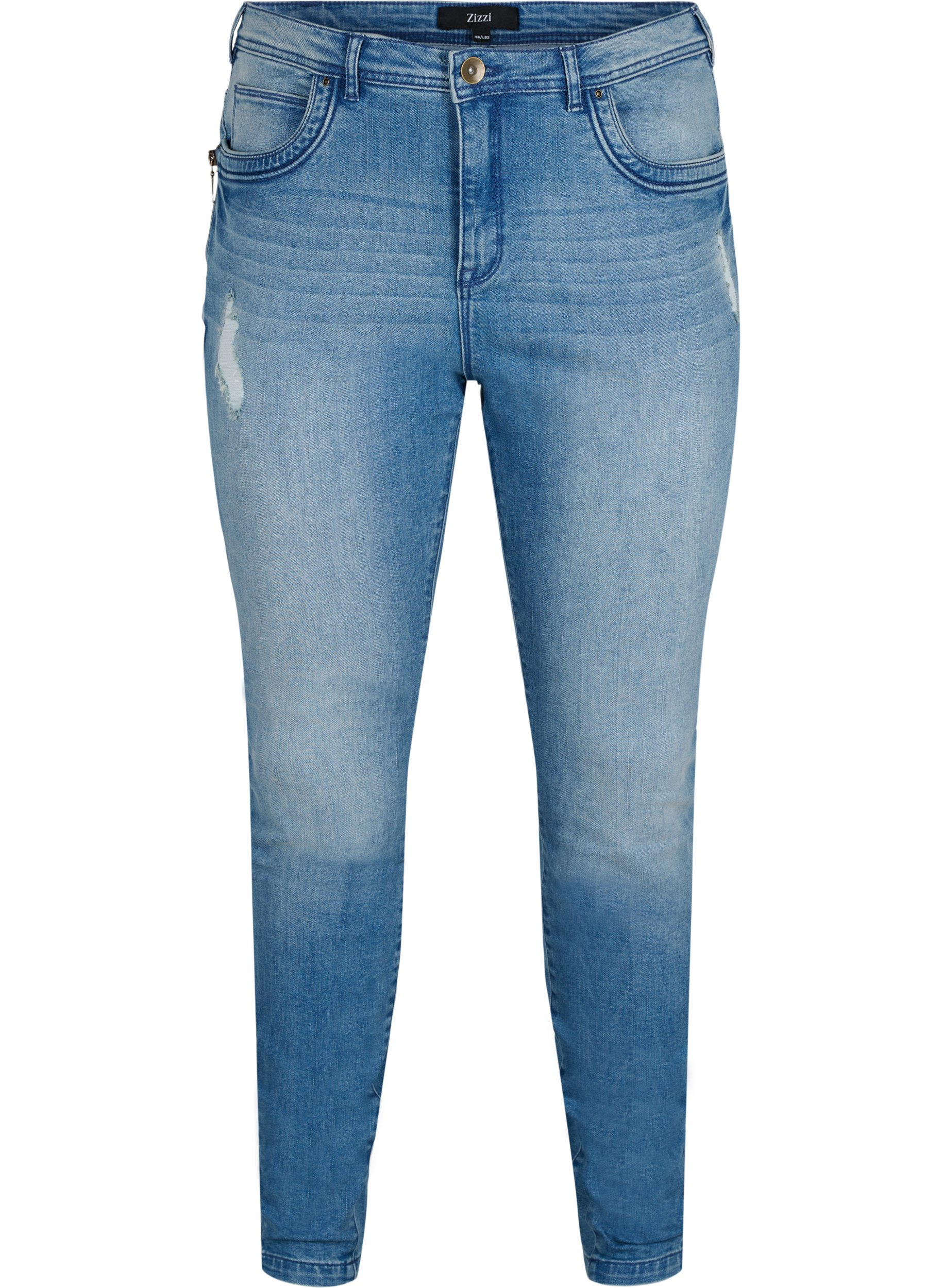 Super slim Amy jeans med splitt og knapper, Light blue
