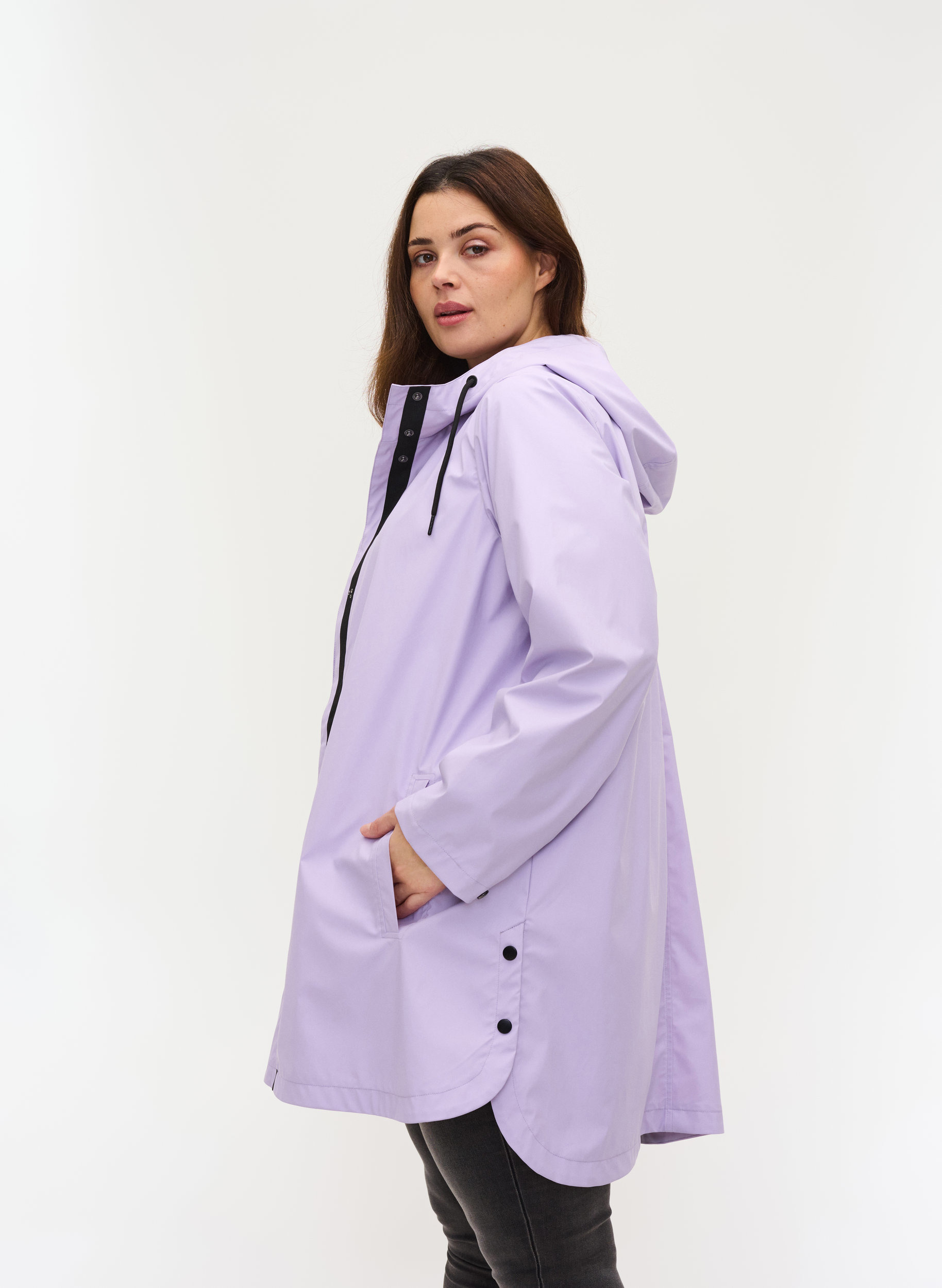 Regnjakke med hette og lommer, Pastel Lilac, Model image number 0