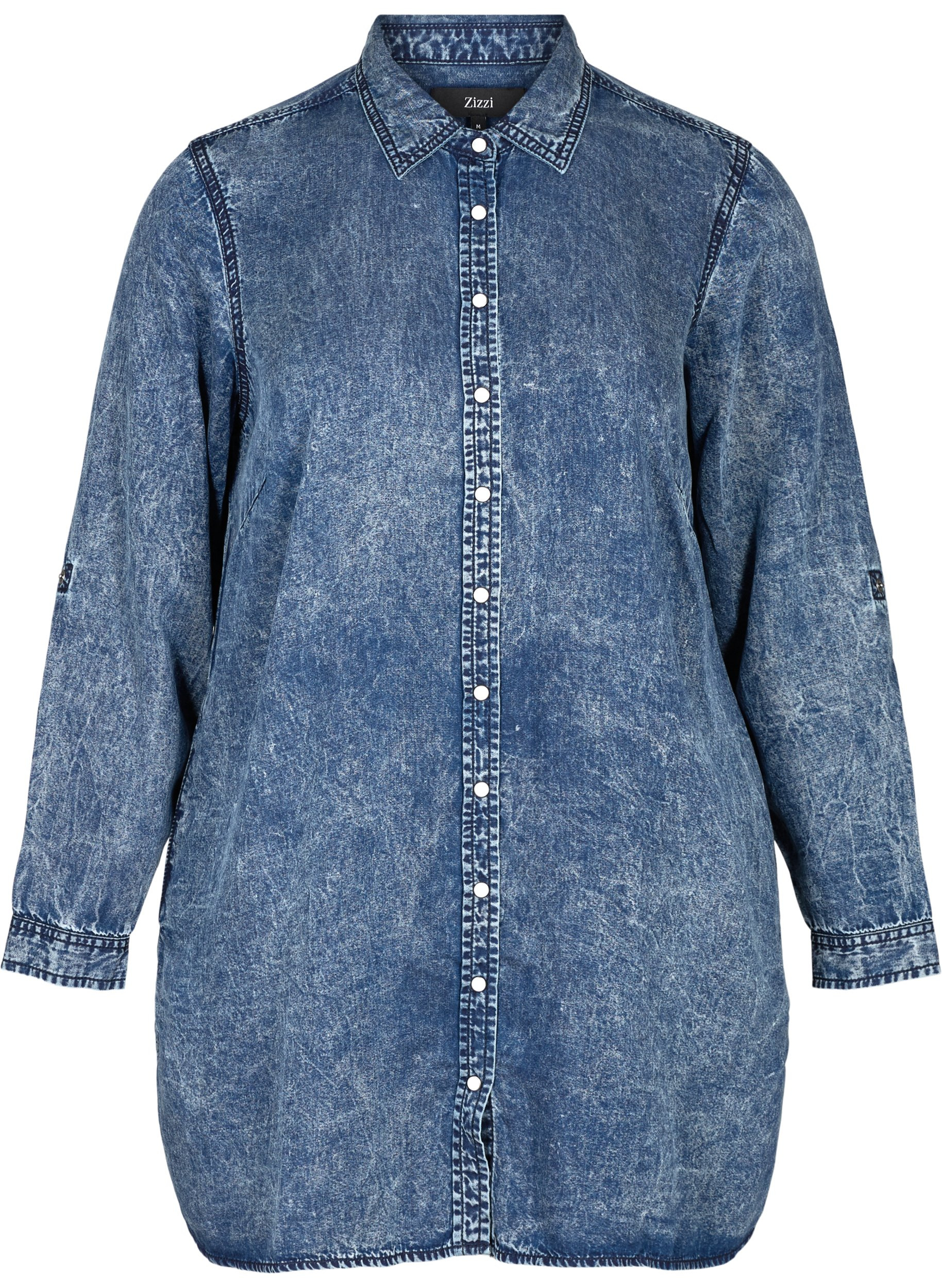 Lang skjorte i lyocell, Denim blue stone wash, Packshot image number 0