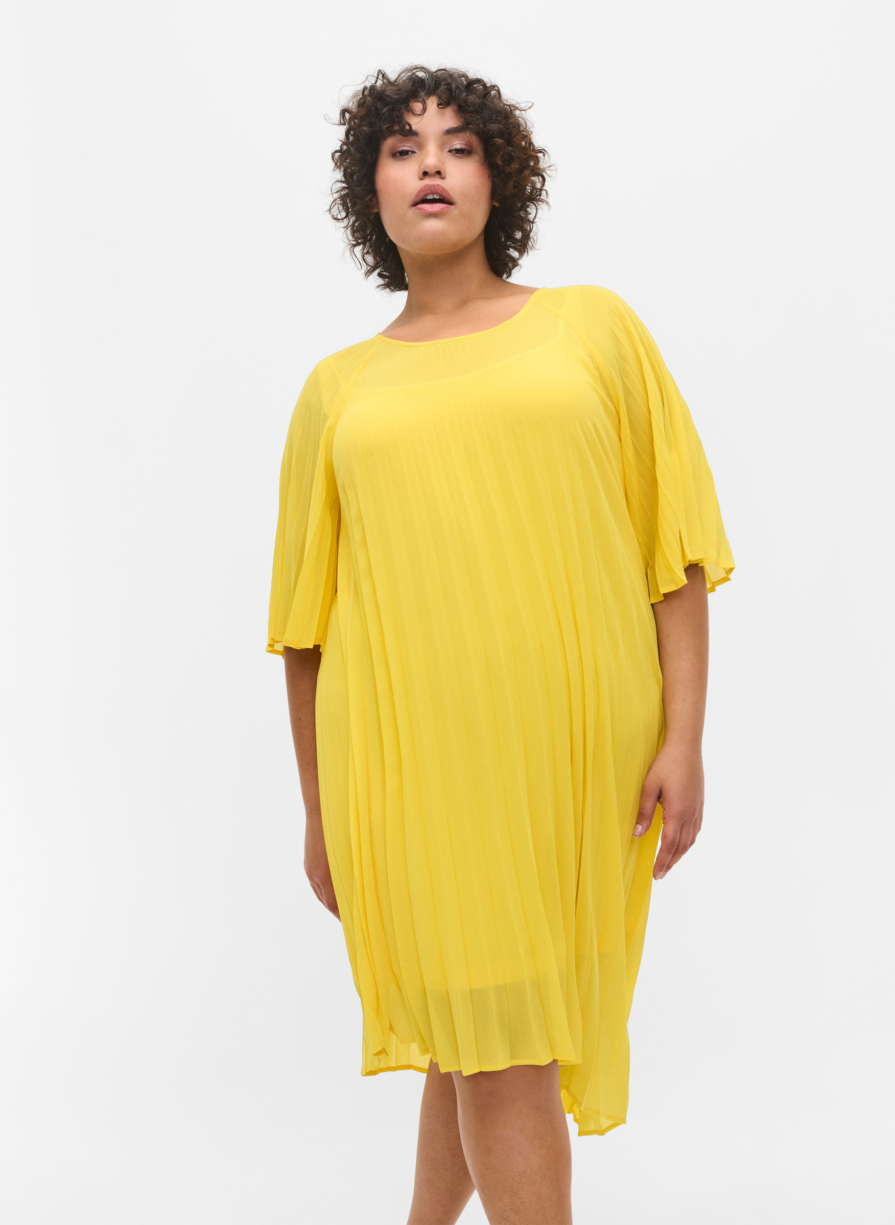 Kjole med 2/4-ermer og A-form, Primrose Yellow, Model