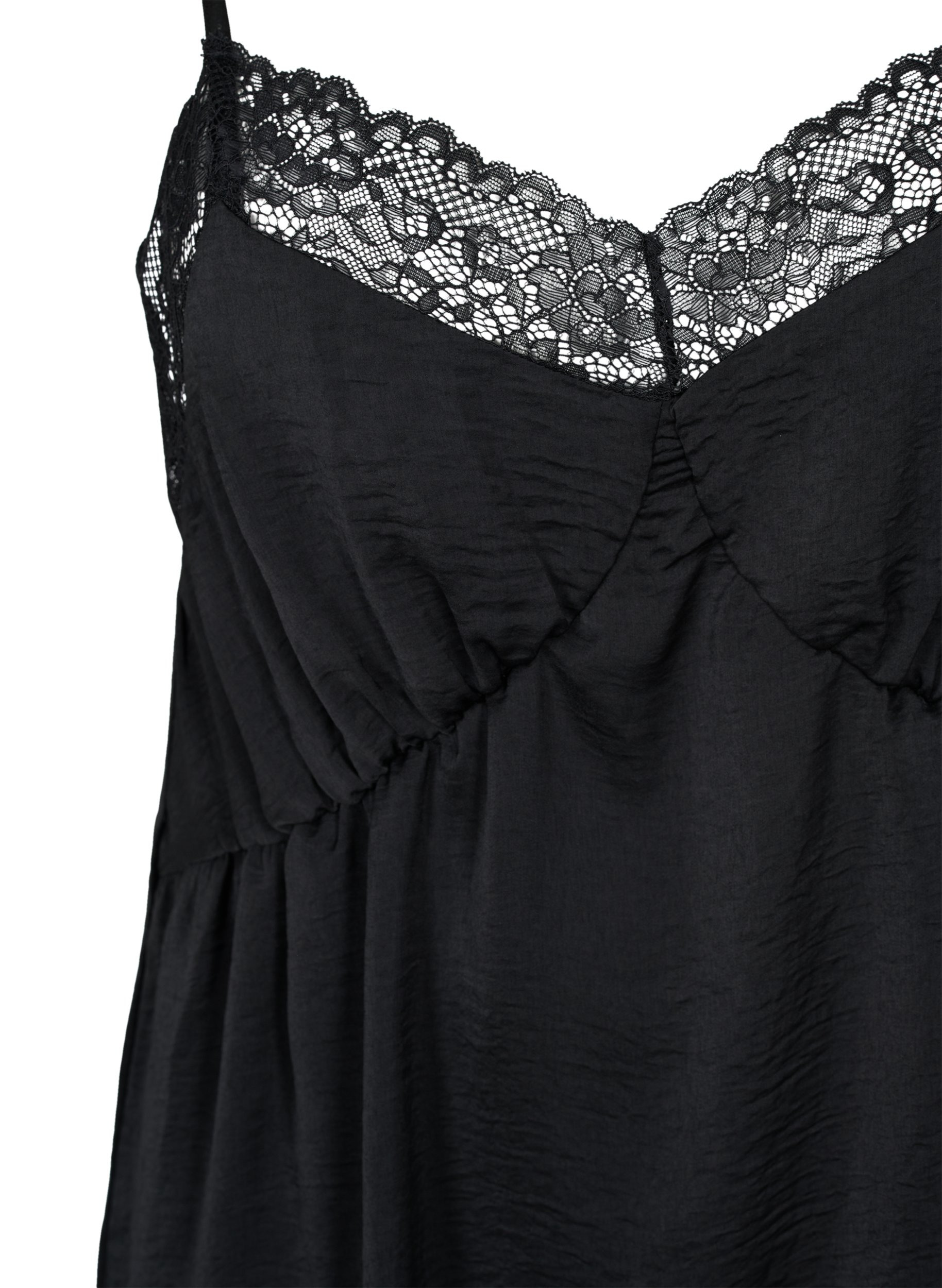 Nattkjole med blonder og splitt i sidene, Black, Packshot image number 2
