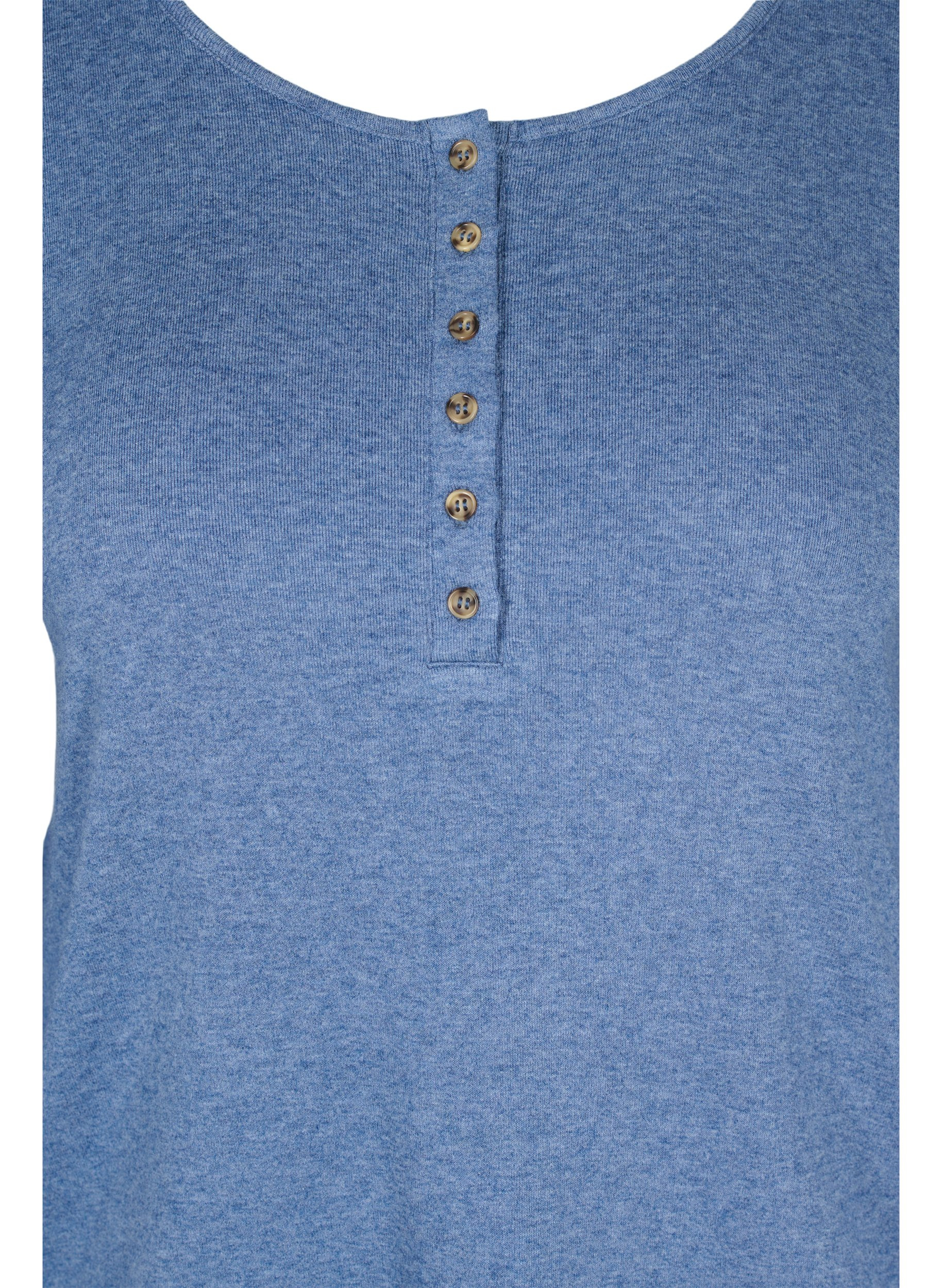 Melert bluse med rund hals og 3/4-ermer, Blue Melange, Packshot image number 2