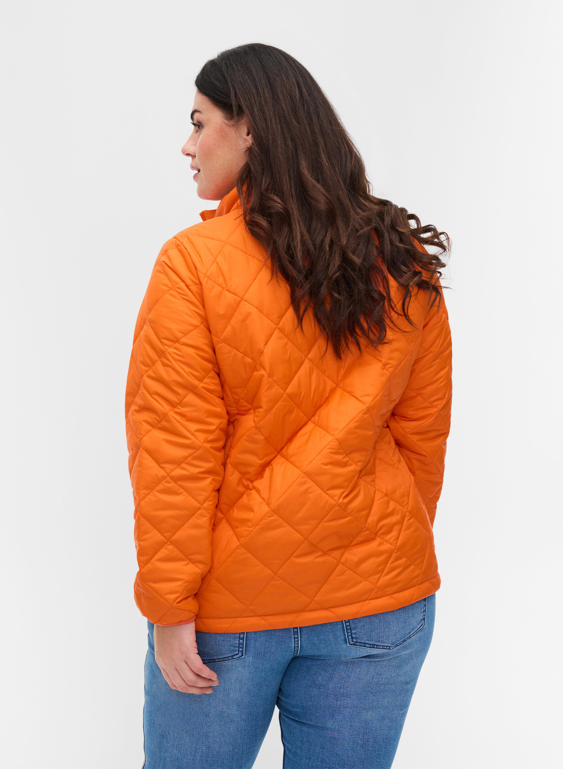 Quiltet lett jakke med glidelås og lommer, Mandarin Orange, Model image number 1
