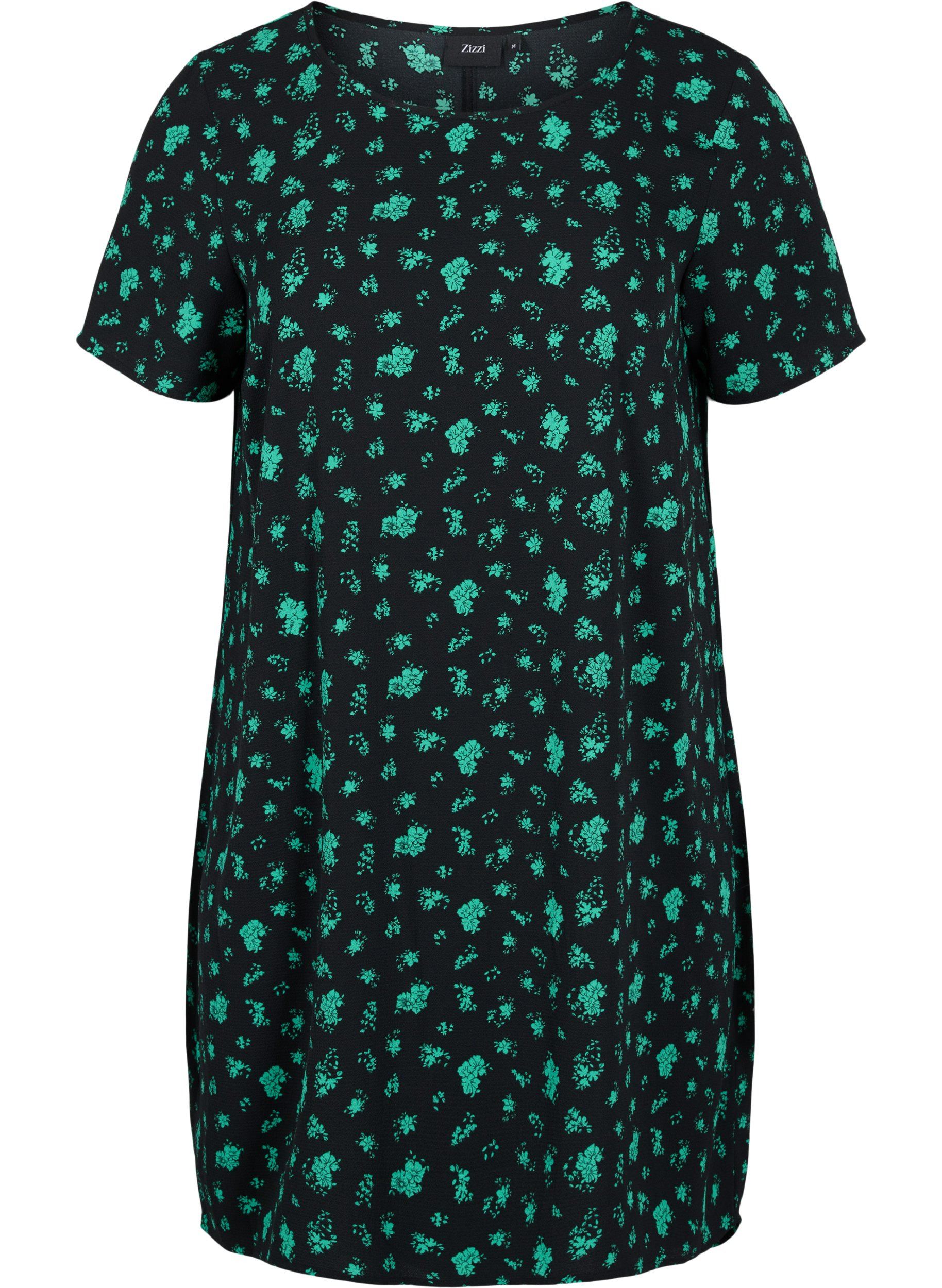 Mønstrete kjole med korte ermer, Green Flower AOP, Packshot image number 0