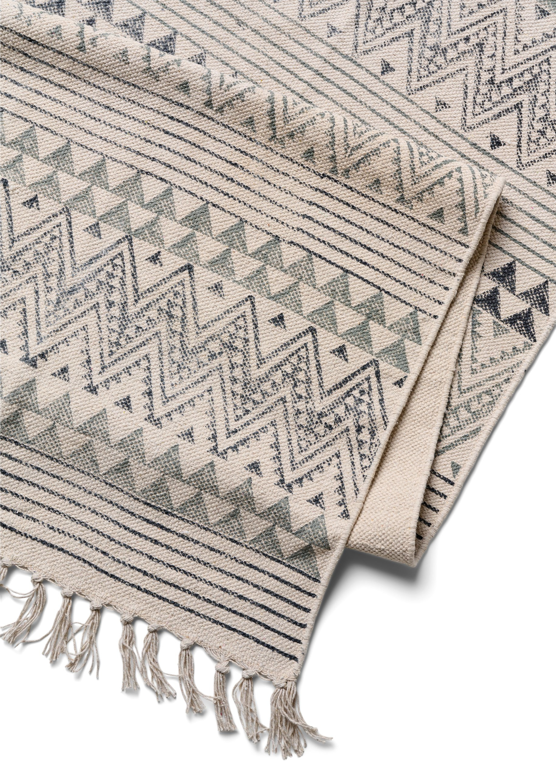 Mønstrete teppe med frynser, Black/Desert Sage, Packshot image number 1