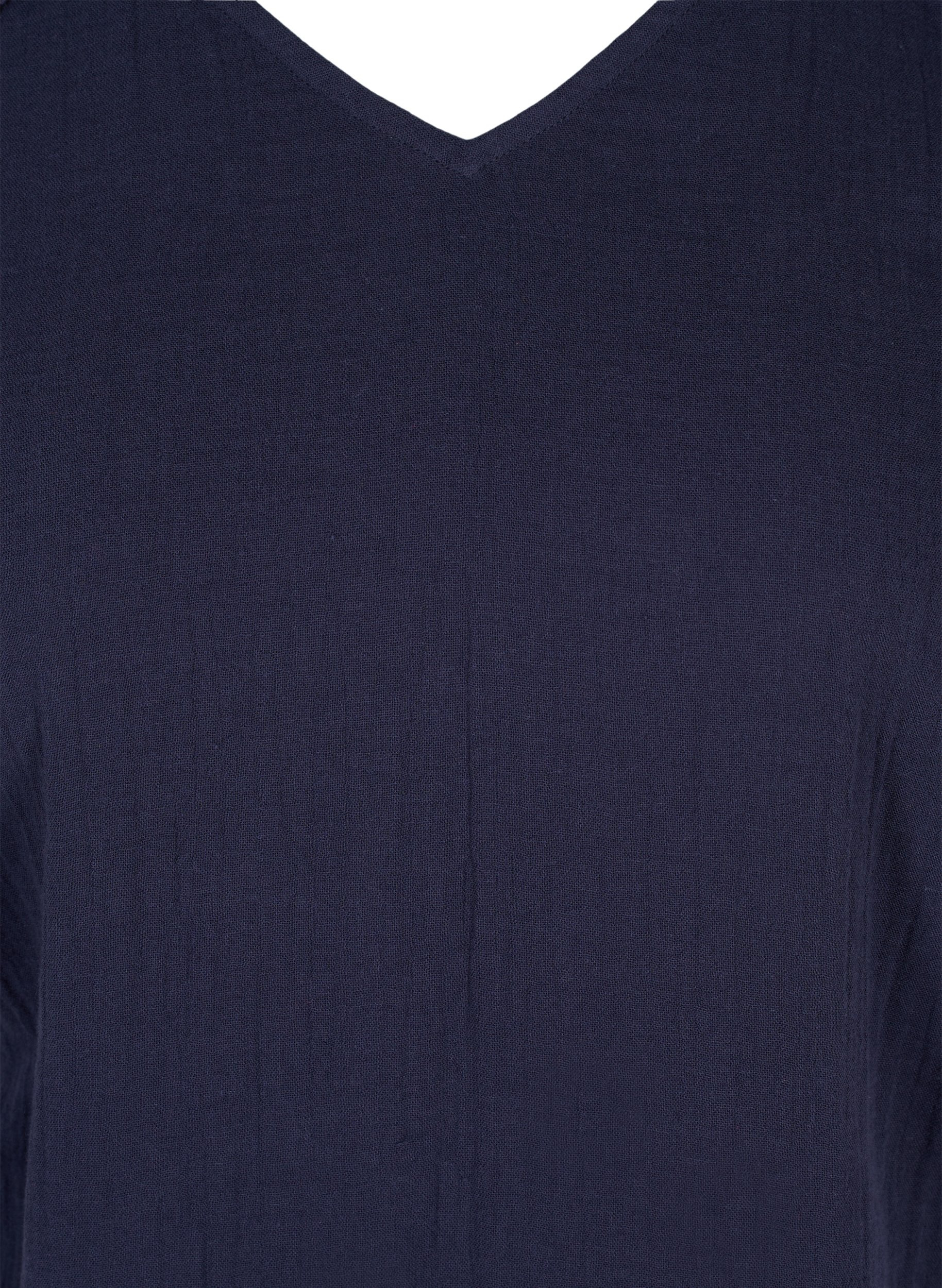 Kortermet bomullsbluse med blonder, Night Sky, Packshot image number 2